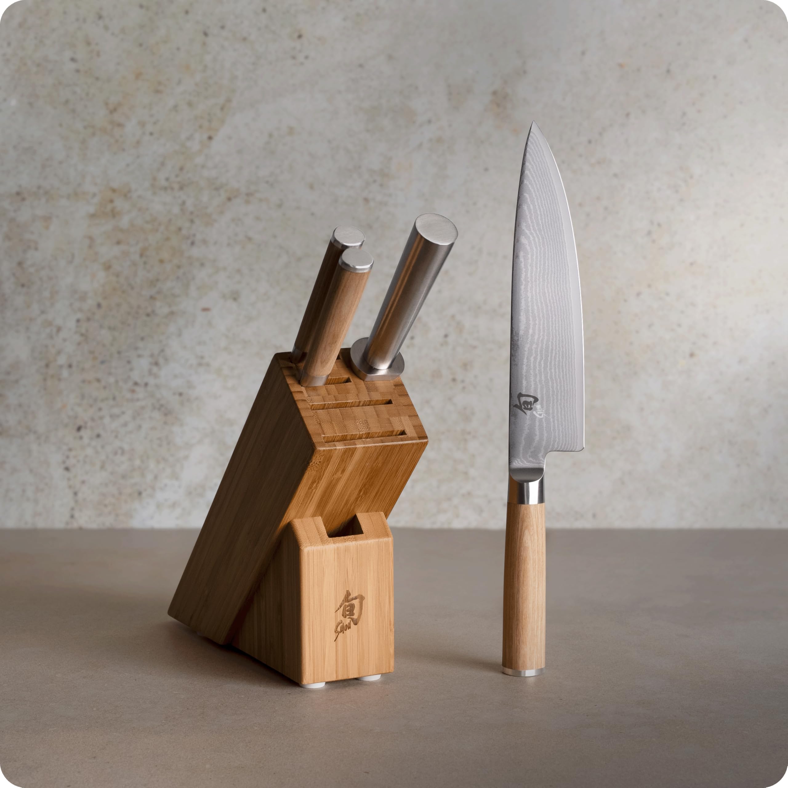 Shun Classic Blonde - Juego de 5 cuchillos de iniciación para cocinero, utilidad y cuchillos de pelar con acero pulido y bloque; asas de madera Pakka, cuchillas VG-MAX, grande