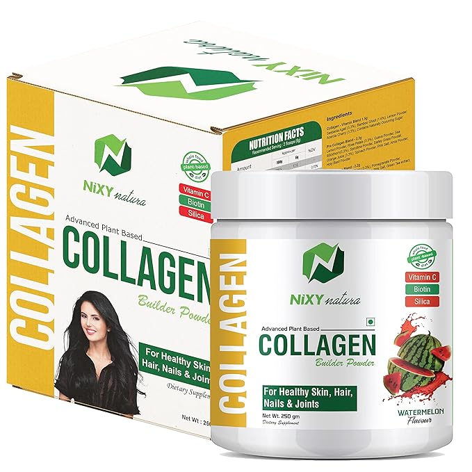 NiXY natura Advanced Plant Based Collagen Powder Supplement 250g with Vitamin C, Biotin, Silica- Supports Natural Collagen Production, Skin Hydration, Hair, Nails & Joint Support (Watermelon, 250g) at Rs. 799