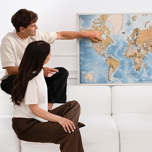 Miniatura 9 de Mapa del mundo en lienzo con tablero de corcho - Letras inglesas - Decoración decorativa de pared para todas las habitaciones - Cuadros en lienzo