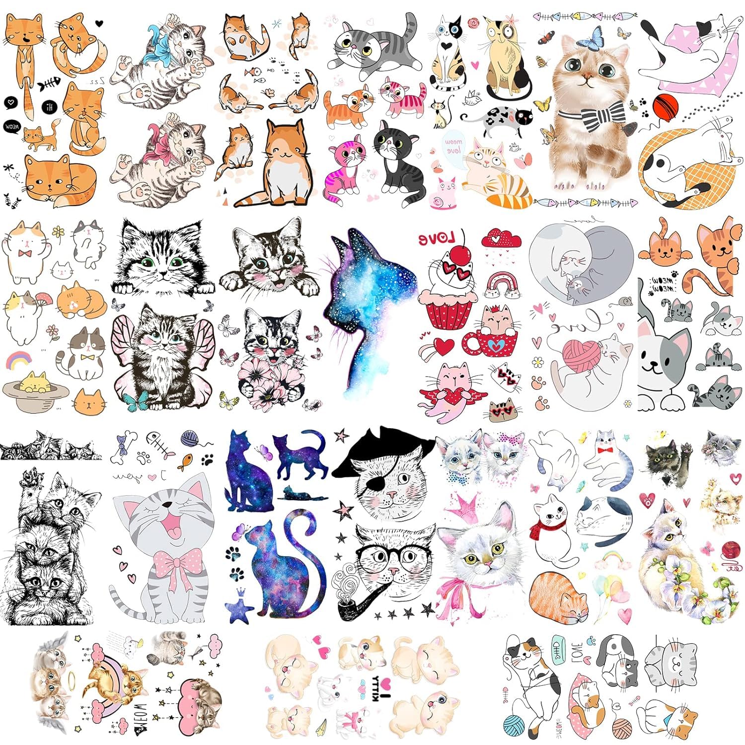 24 Sheets Cat Temporary Tattoos Cute Cat Fake Tattoos Birthday Party Favors Waterproof Tattoos For Boys Girls Cat Party Favors Decoration Supplies Gift Bag Fillers (Cat)