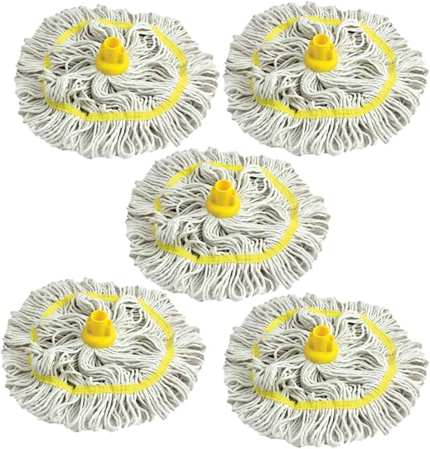 Colour Coded Mop Head Hygienic Cleaning Looped Pure Yarn Cotton Mop Socket 350mm YELLOW x 5