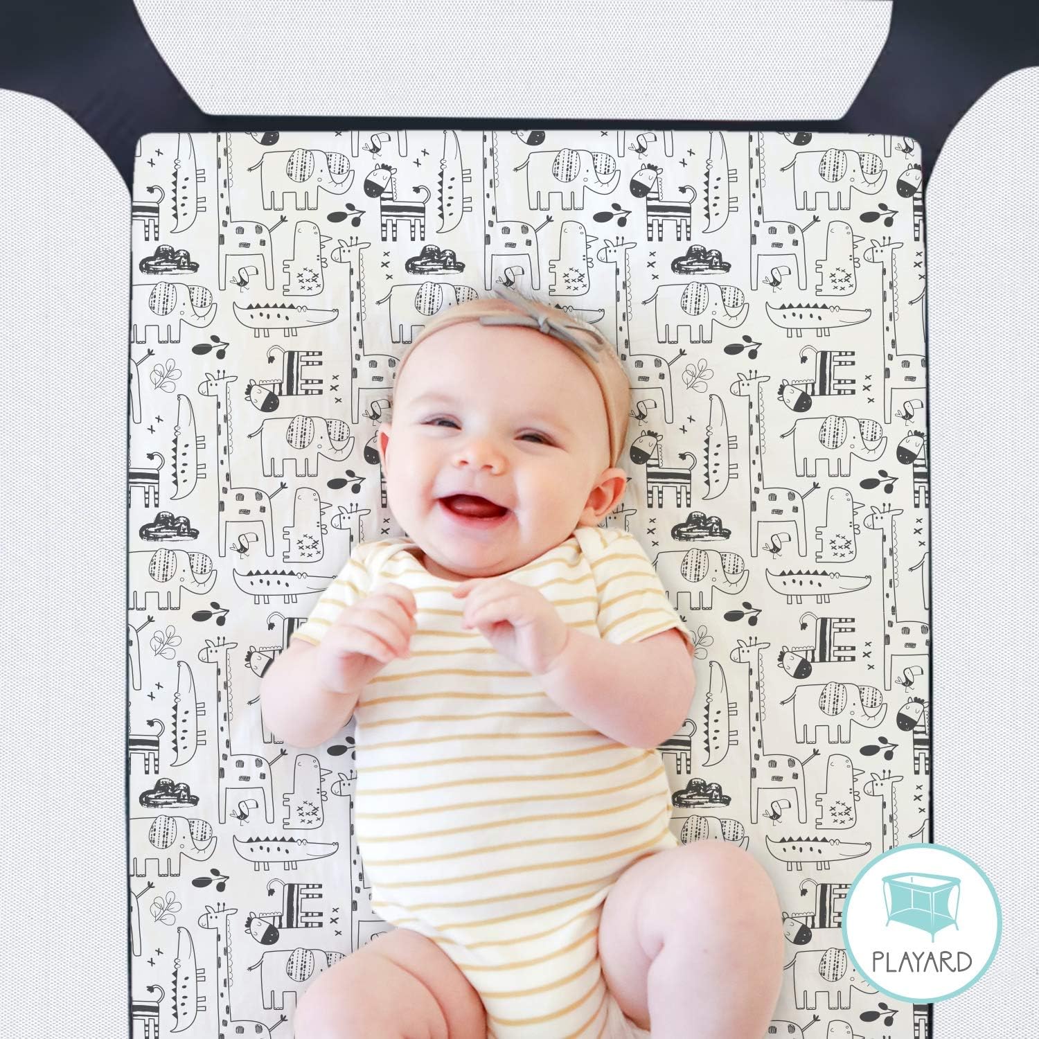 The Peanutshell Fitted Pack n Play, Playard, Mini Crib Sheets for Baby Boys or Girls | 2 Pack Set | Zoo Animals and Tribal Stripes