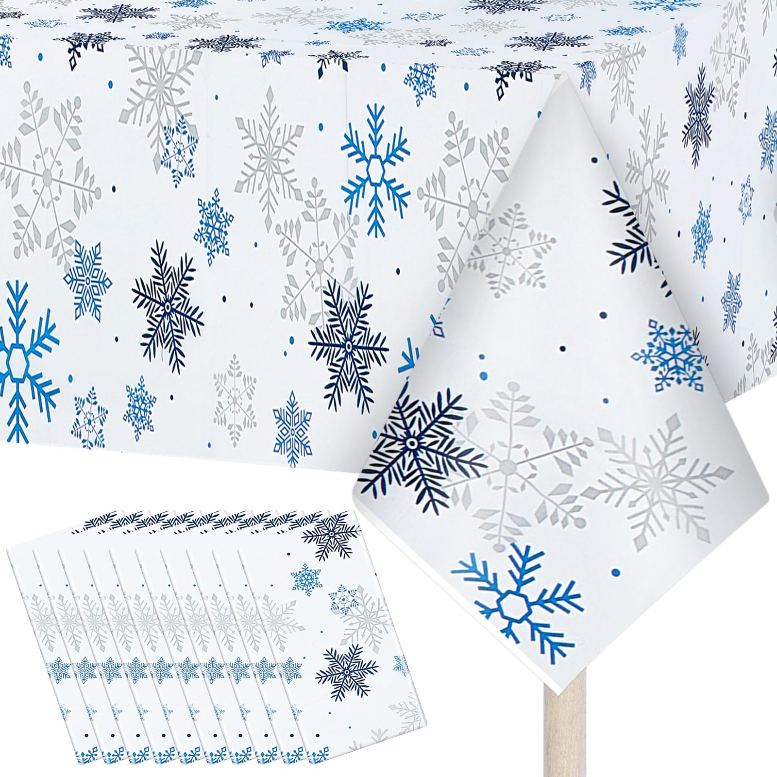 12 Pcs Winter Snowflake Tablecloth Bulk Plastic Blue and White Winter Frozen Wonderland Tablecloth Table Cover 54 x 108 Inch for Christmas Birthday Home Party Decorations
