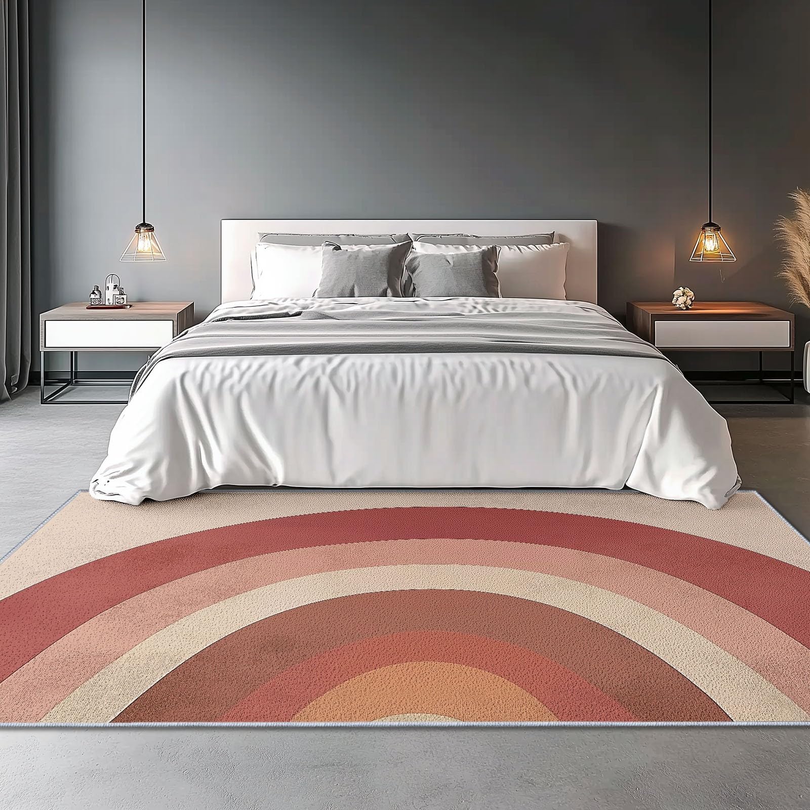 Teppich Regenbogenformen Büro Modern Design Maschinell Hergestellt 120 x 180 cm Teppich Wohnzimmer, Vintage Schlafzimmer, Antibakteriell Antirutschunterlage Rosa
