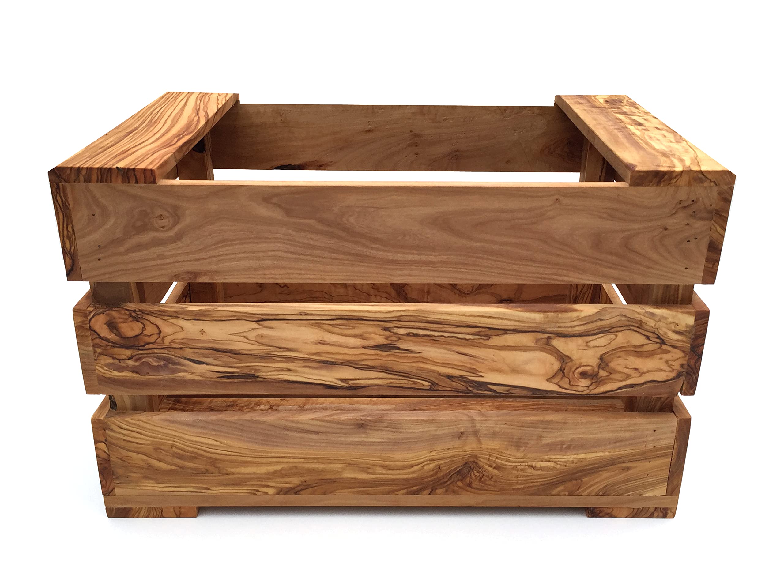 Kiste handgefertigt aus Olivenholz Größe XL 45x35x28 cm Aufbewahrung Gemüsekiste Obstkiste Dekor Holzkiste