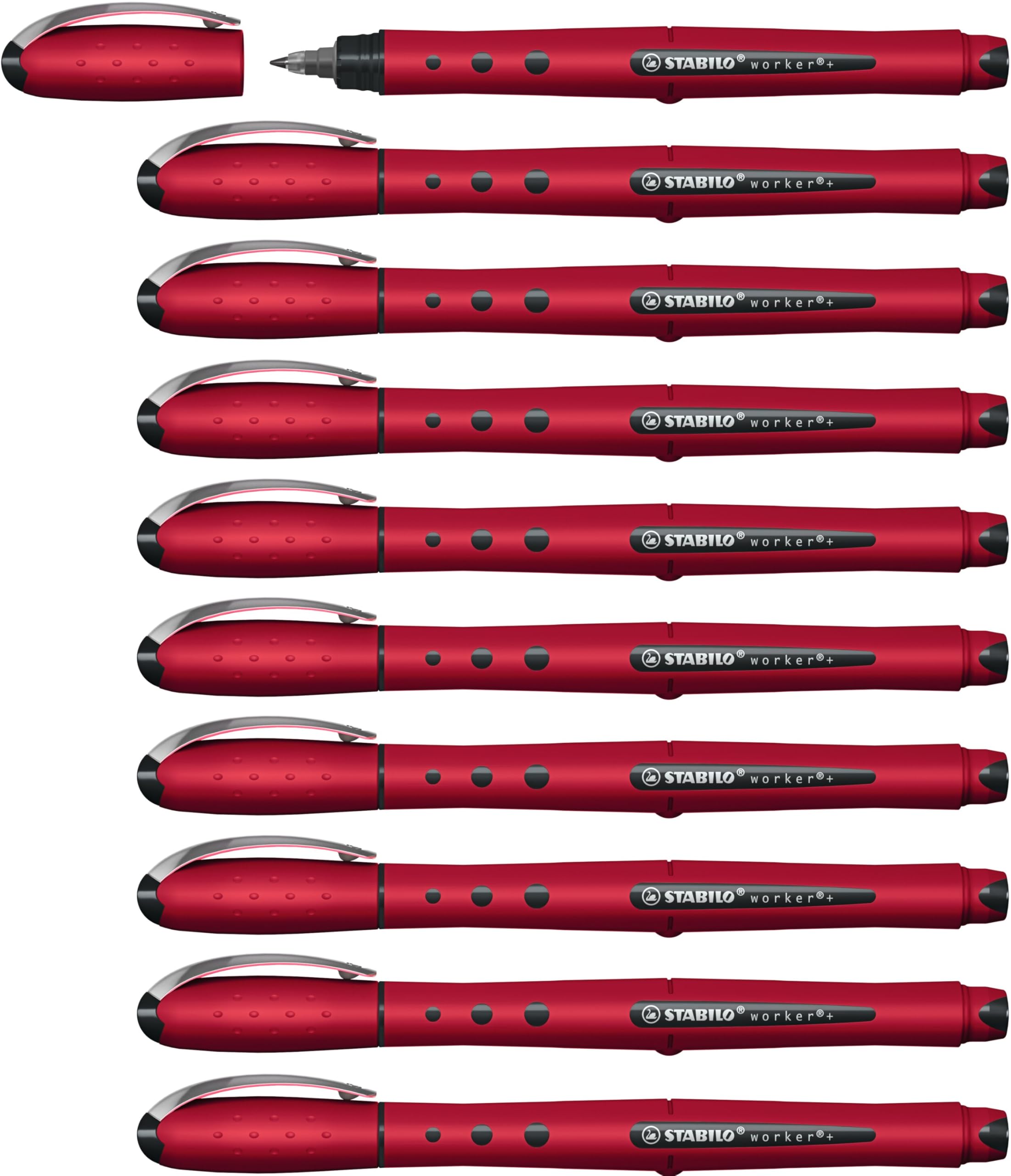 STABILO - Rollerball - worker+ NatureCOLORS Wildflower - Pack de 10 - Color de cuerpo rojo burdeos - Tinta azul