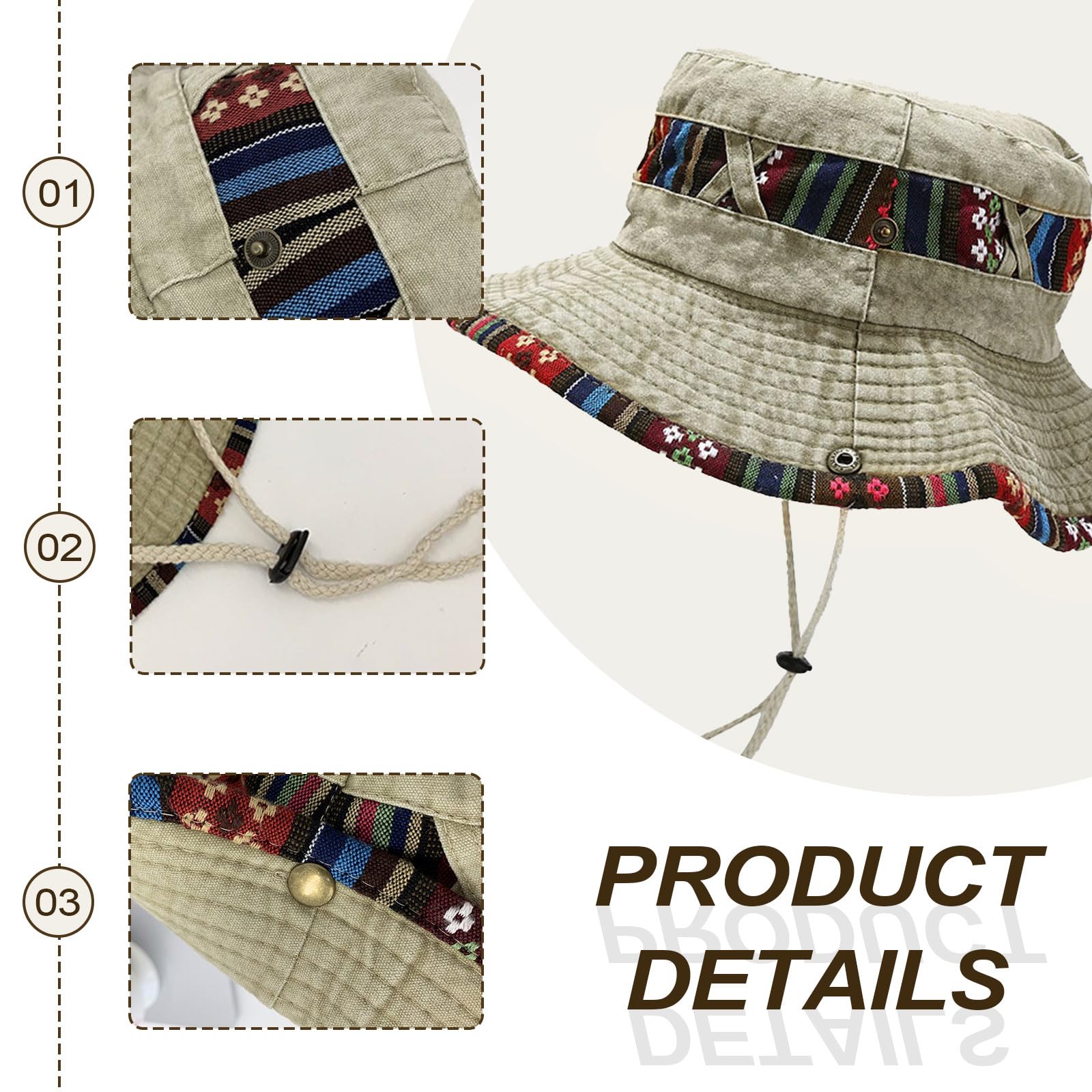 Feng Shui， Chapeau de Soleil d'été, Chapeau de Safari, Pliable, Protection UV, imprimé, Chapeau de pêche, de randonnée, de Marche, avec mentonnière réglable pour Homme et Femme (Kaki)
