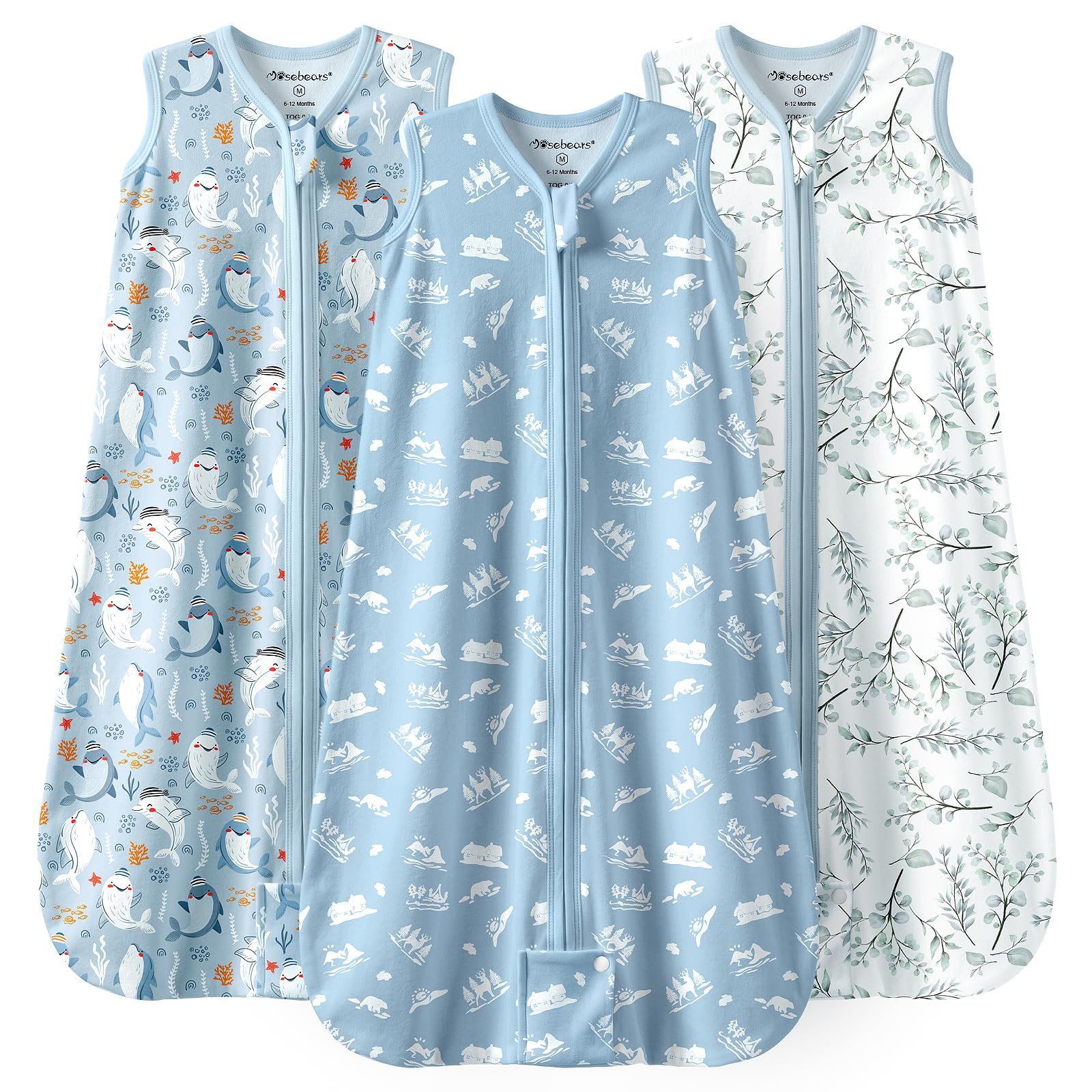 Mosebears Sacco nanna Estivo per Bambini, 0,5 Tog 100% Cotone Traspirante (Blu, S (0-6 mesi))