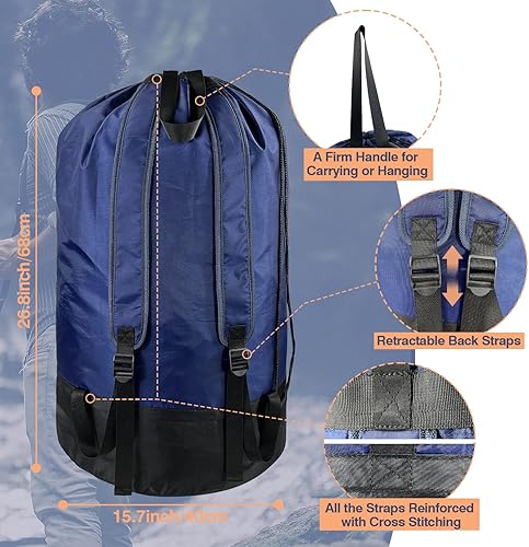 Miniatura 8 de Bolsa de lavandería con cierre de cordón y bolsillo, mochila resistente para dormitorio universitario, lavandería, apartamento, viajes, lavable a