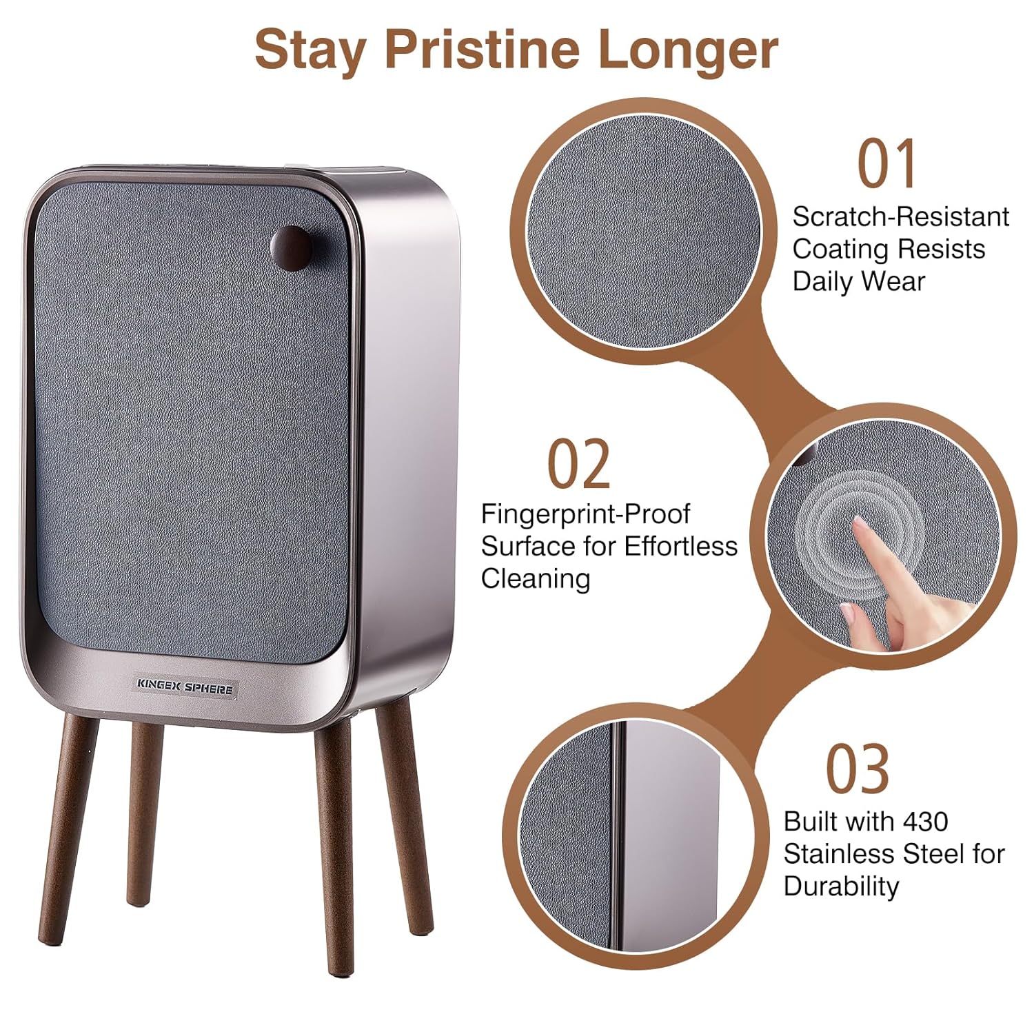 Motion Sensor Touchless Trash Can for Living Room Bedroom, 5.3 Gallon/20L Automatic Stainless Steel Slim Tall Garbage Can with Butterfly Lid&Legs, Eclipse Grey