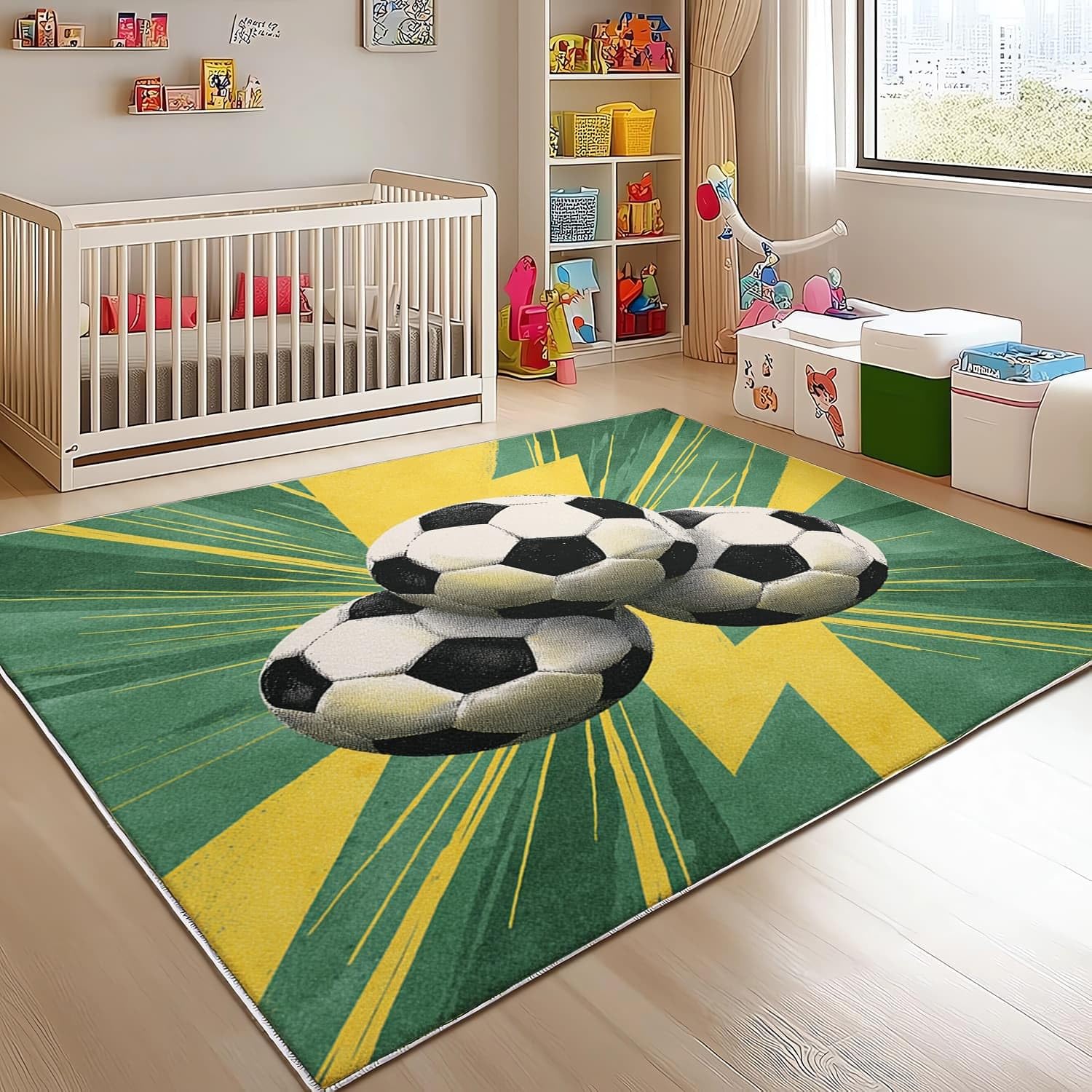 Genérico Flanelowe antypoślizgowe dywaniki do pokoju 80 x 150 cm zielony miękki nieblaknący dywan, motyw sportowy piłka nożna dywaniki do wnętrz do salonu, sypialni, jadalni