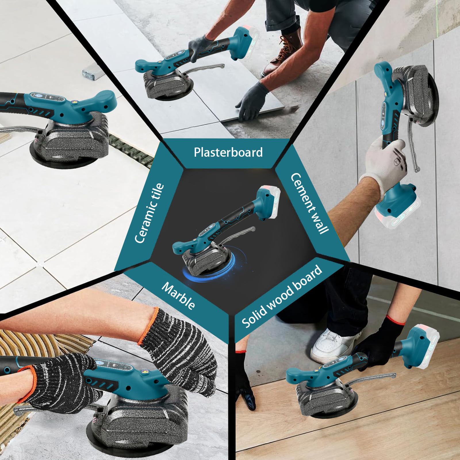 Machine à carreler pour Makita 18V, vibrateur de carrelage électrique avec ventouse de 4,7 x 4,7 pouces, 5 vitesses réglables, capacité de 80 kg, machine à carreler, adaptée aux carreaux de 39 pouces