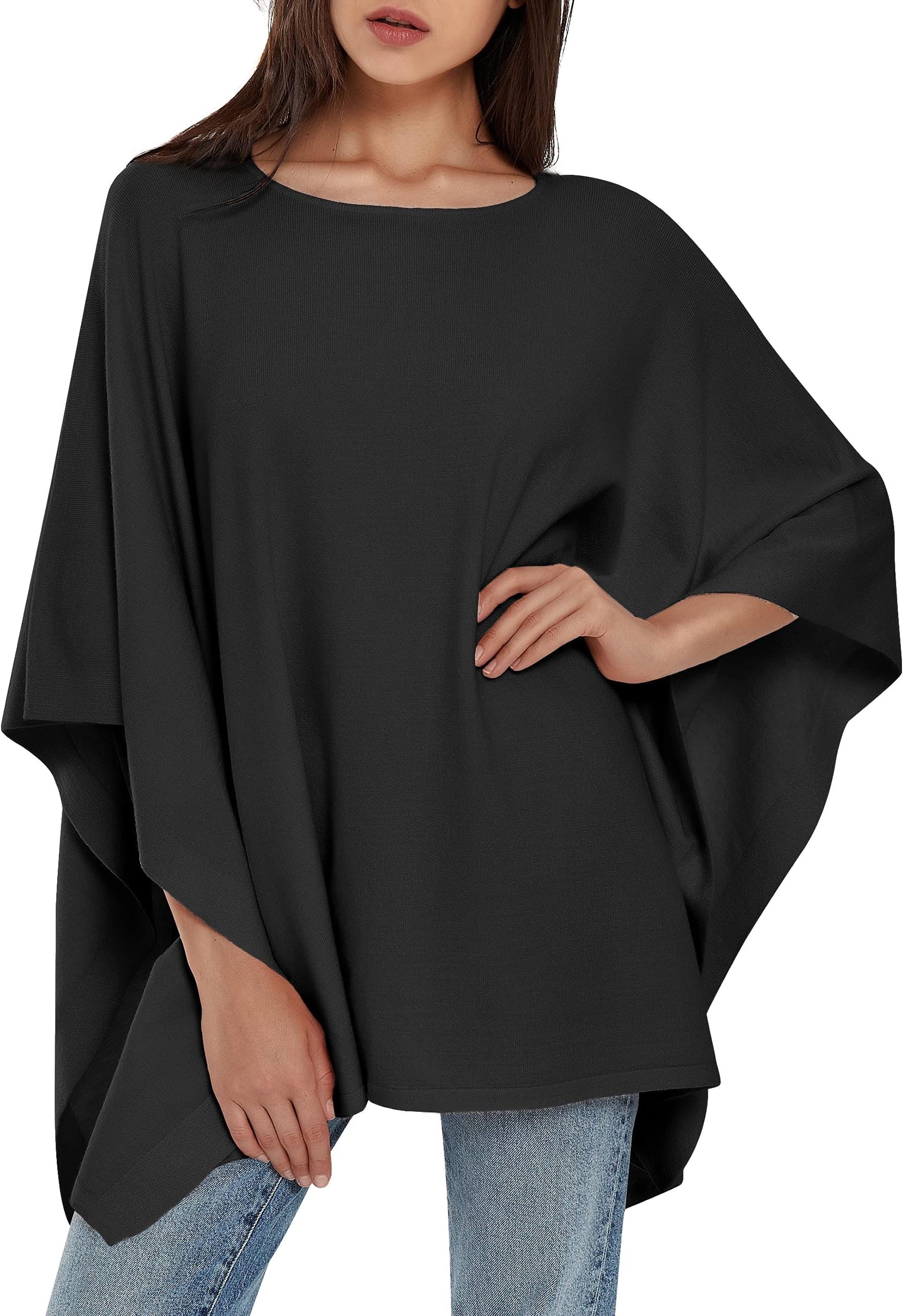 Women's Pullover Poncho Sweater Oversized Loose Fit Soft Shawl Wraps Fitting Baggy Tops for Fall Winter