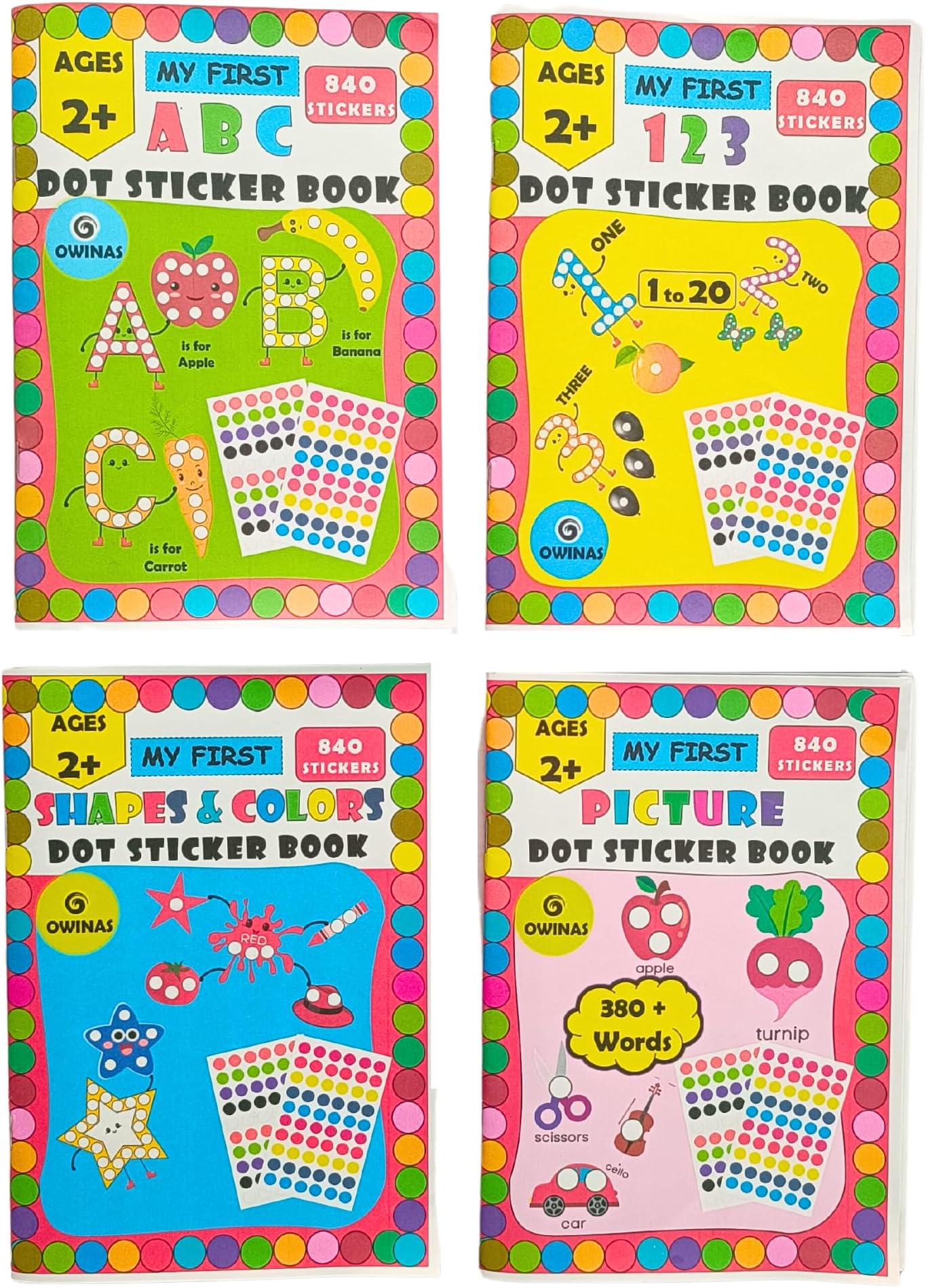 My First Dot Sticker Books - (4 Books - 3360 Dot Stickers),owinas abc sticker book,Kids Number Book,Kids Shapes and Color BookKids Picture Book,Ages (2 to 5)Years