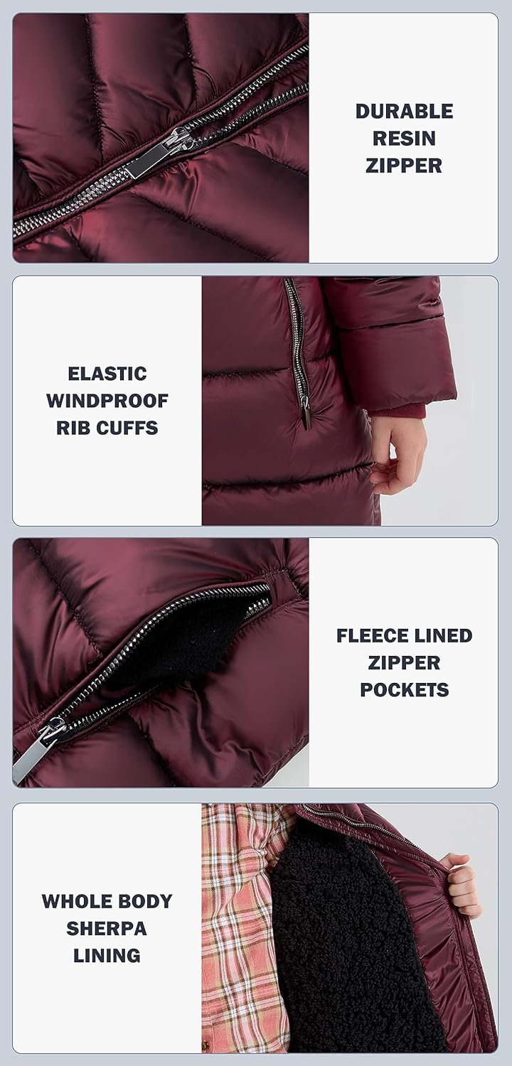 SOLOCOTE Girls Winter Coat - Heavyweight Water-Resistant Faux Fur Hood Sherpa Lined Elastic Cuffs with Zip Pockets Long Parka - Image 5