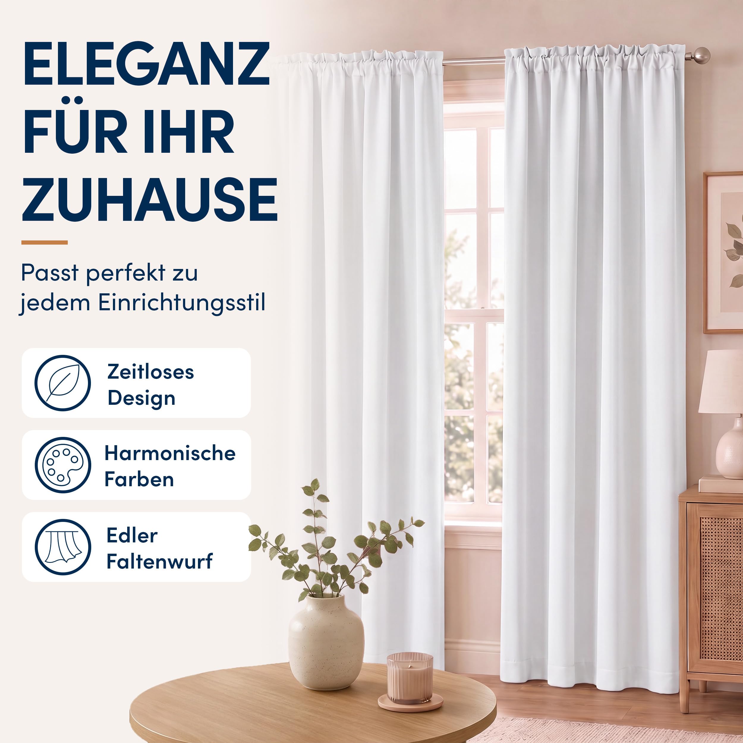 Gardine mit Kräuselband Blickdicht Weiß - H 145 x B 140 cm (1 Stück)