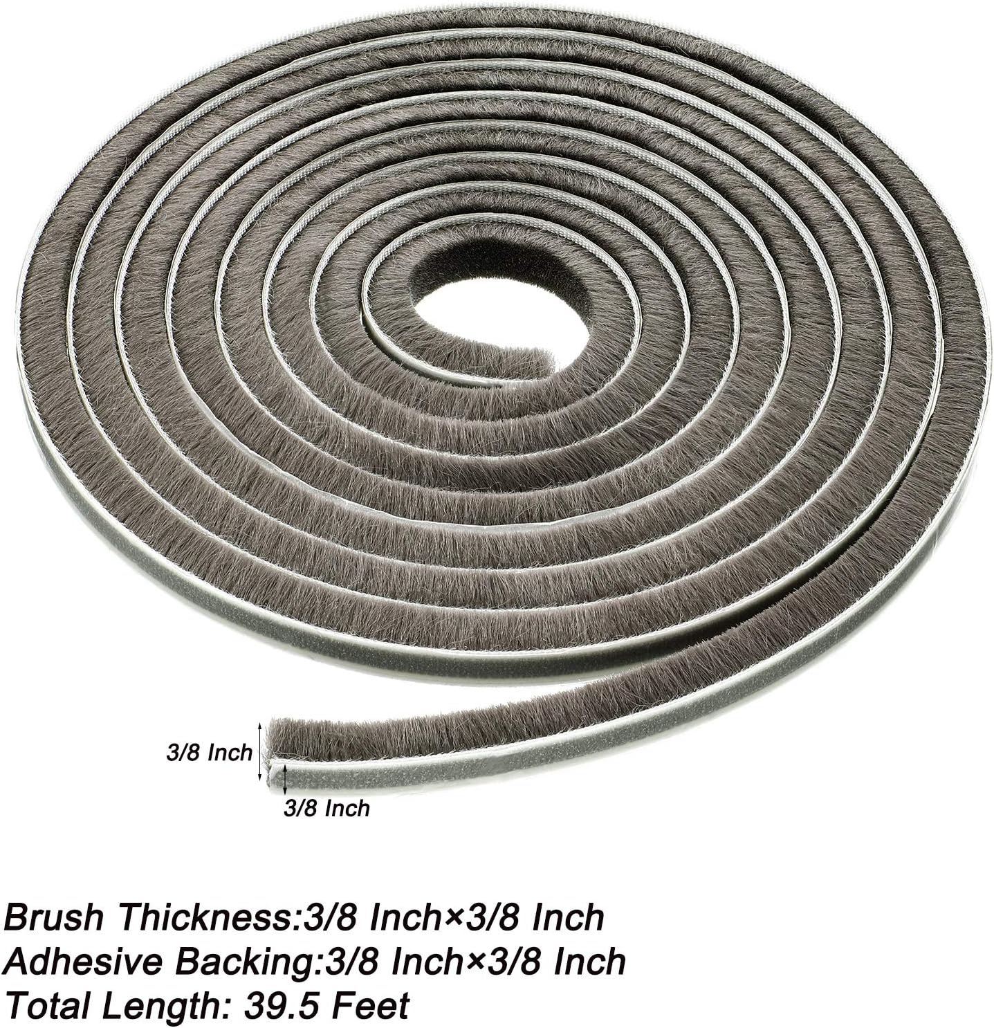 Jetec 1 Pcs Self Adhesive Brush Weather Stripping 19.75 ft Per Strip 3/8 x 3/8 Inch Grey Fuzzy Pile Felt Door Weather Seal for Sliding Windows Frames Seal Winter Strip for Soundproofing Dustproof DIY