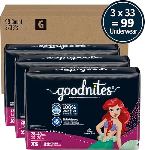 Miniatura 2 de Goodnites Ropa interior para mojar la cama para niñas XS 28-43 libras 99 unidades 3 paquetes de 33