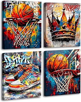Framed Basketball Graffiti Canvas Wall Art Prints,Teen Boys Room Wall Decor