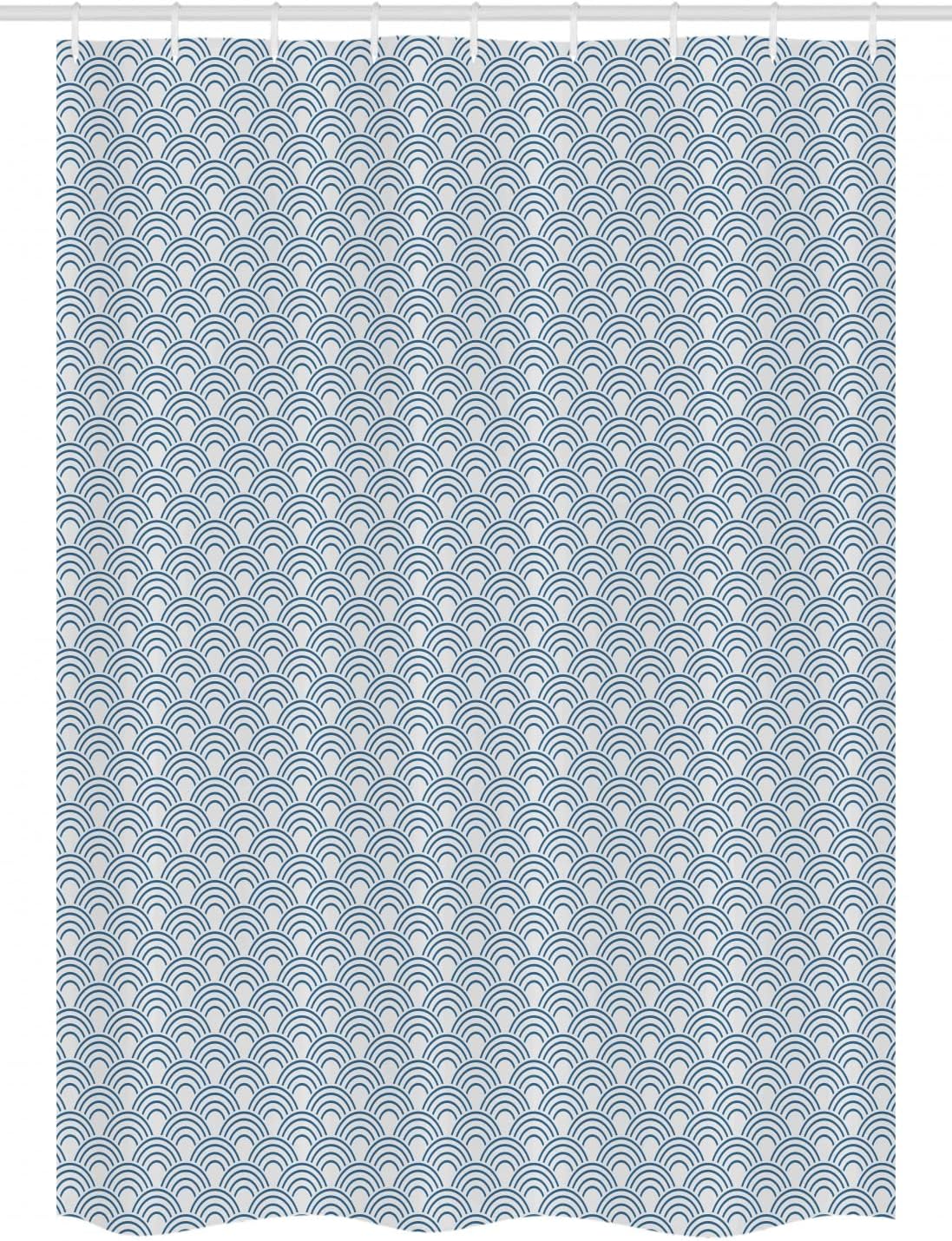Ambesonne White Stall Shower Curtain, Conceptual Ocean Waves with Half Circles Abstract Seascape Coastal Pattern, Fabric Bathroom Decor Set with Hooks, 54" W x 78" L, Blue White