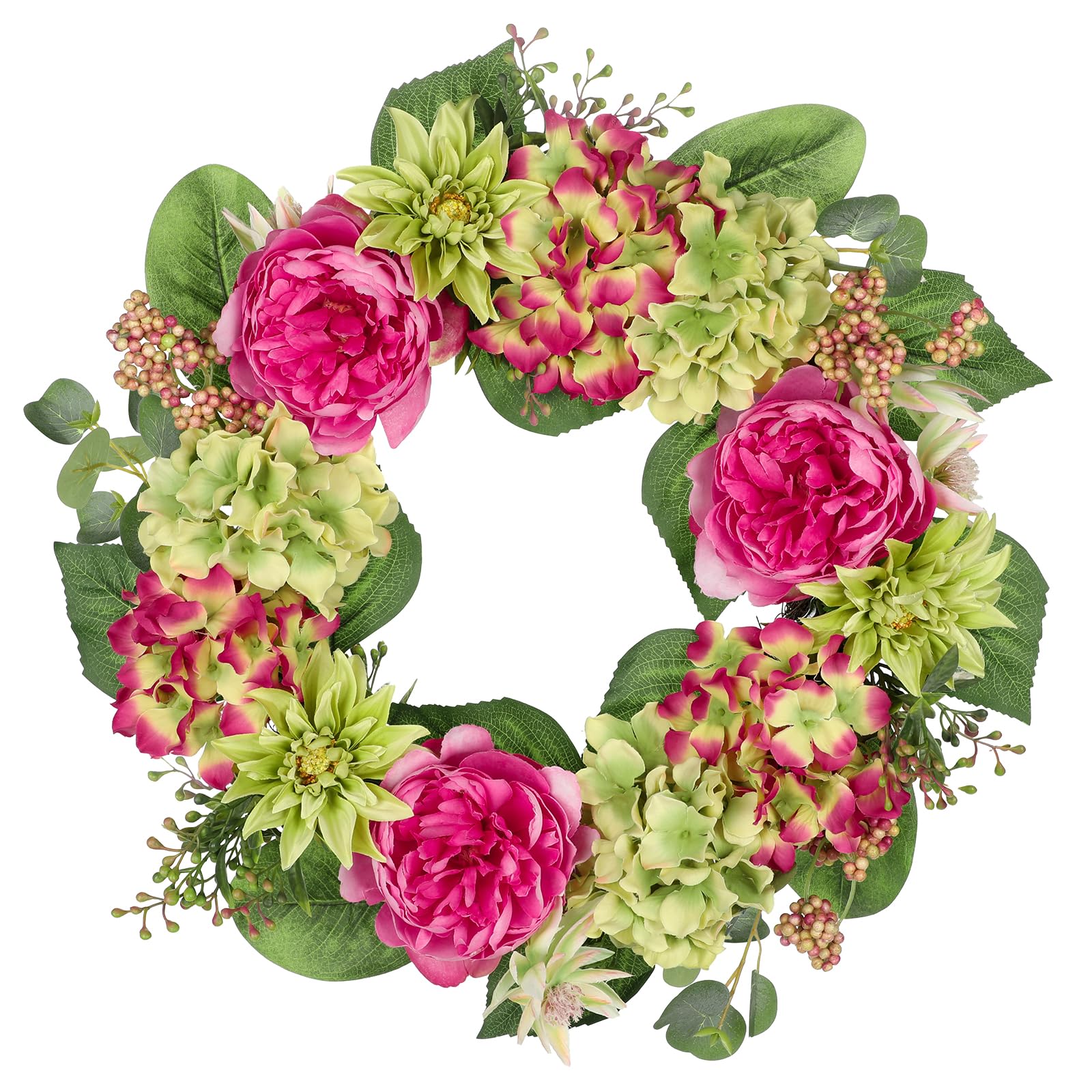 Kranz Künstlich 50 cm Blumenkranz Künstliche Pfingstrosen Hortensie Kunstblumen Hängend Türkranz Sommer Türdeko Haustür Wand Deko im Wohnzimmer Schlafzimmer Esszimmer Badezimmer Küche Büro