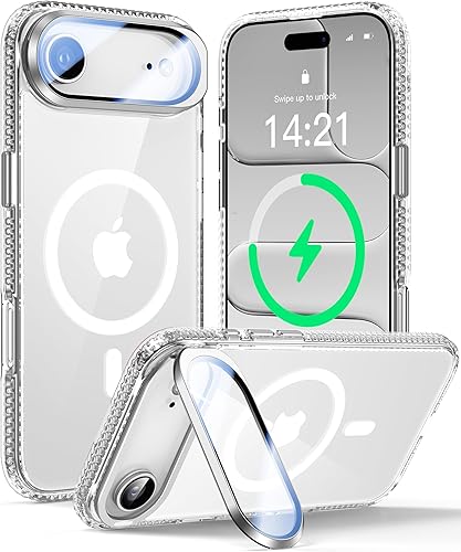 Miniatura 23 de Funda para iPhone 14 Pro de 6.1”, cubierta para cámara con soporte, protector de lente de cámara 9H, compatible con MagSafe, a prueba de golpes de