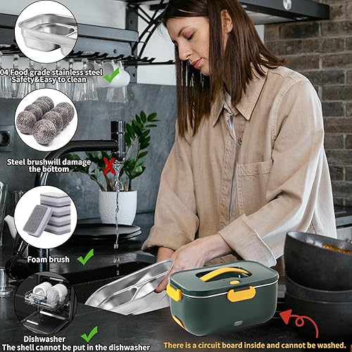 Miniatura 5 de Meng Ke'en Fiambrera eléctrica 80W2L Contenedor de acero inoxidable desmontable 12V24V110V Fiambrera eléctrica Calentador de alimentos portátil