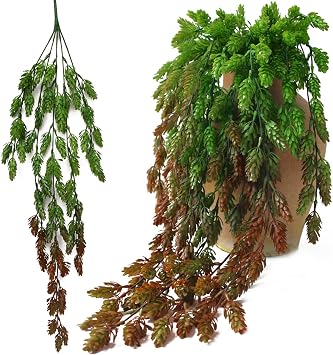 3Pcs Fake Hops Decor Faux Hops Garland Lifelike Plastic Vines Decoration Realistic Artificial Hop Vines Flowers Faux Hanging Greenery for Garden Wedding Party Outdoor Balcony Corridor DecorRed&Green