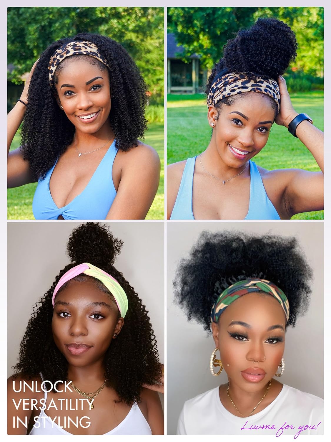 LUVME HAIR Jerry Curl Human Hair Headband Wig Throw On & Go No Lace Glueless Human Hair Wigs with Headband Attached Beginners Friendly Deep Curly Head Band Wigs 18 Inch