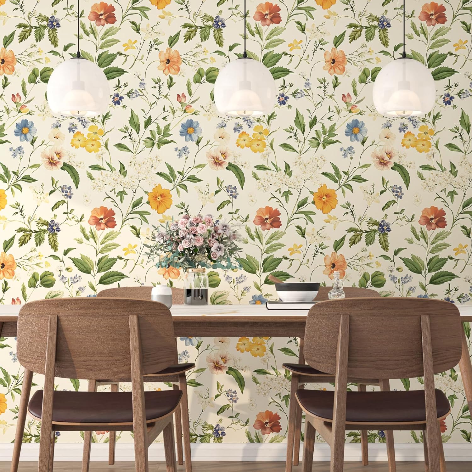 Boho Floral Peel and Stick Wallpaper, Colorful Small Wildflower Vintage Self Adhesive Removable Wall Paper for Bedroom Cabinet Drawer, Vinyl Contact Paper Wall Decor Yellow 17.5In x 118In