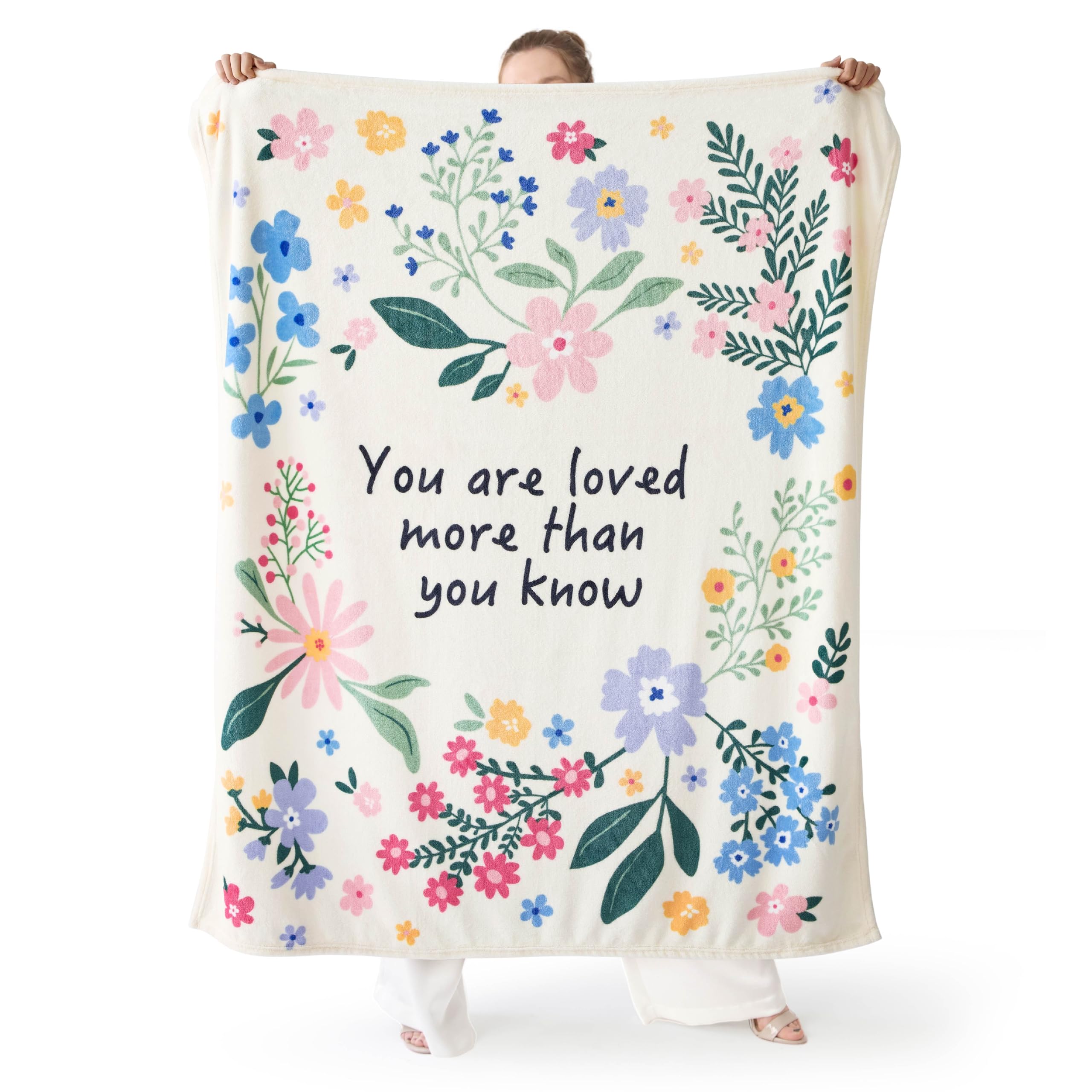 Bedsure Fleece Flower Throw Blanket - Thinking of You Gifts, Birthday Gifts for Friends, Soft Cozy Throws for Bed Single Size, Ivory, 130x150cm