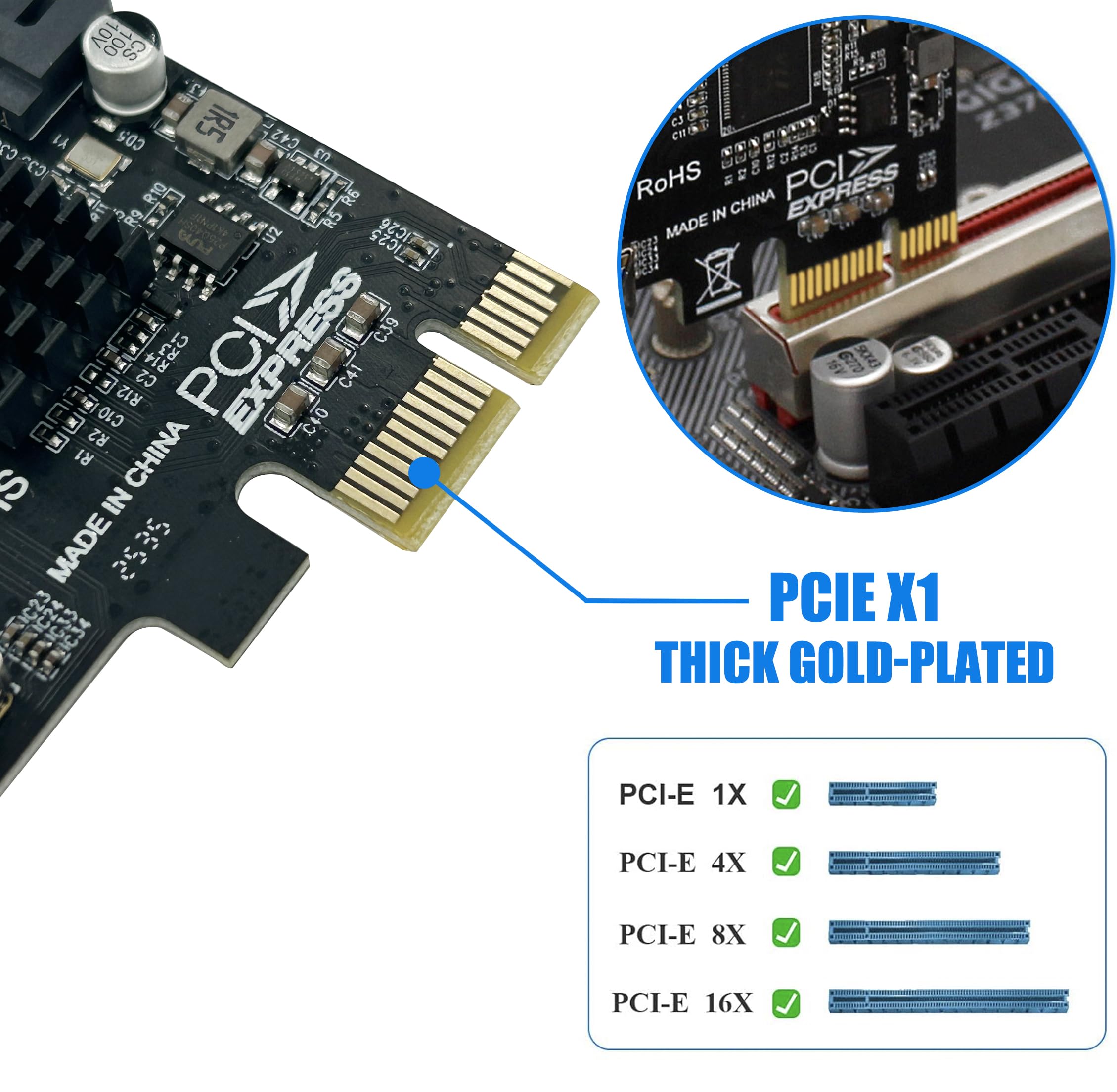 Tarjeta de expansión USB PCIe de 4 puertos, USB 3.2 Gen 1 (5 Gbps), controlador de adaptador de concentrador interno para Windows 11/10/8.1/7/Vista/XP