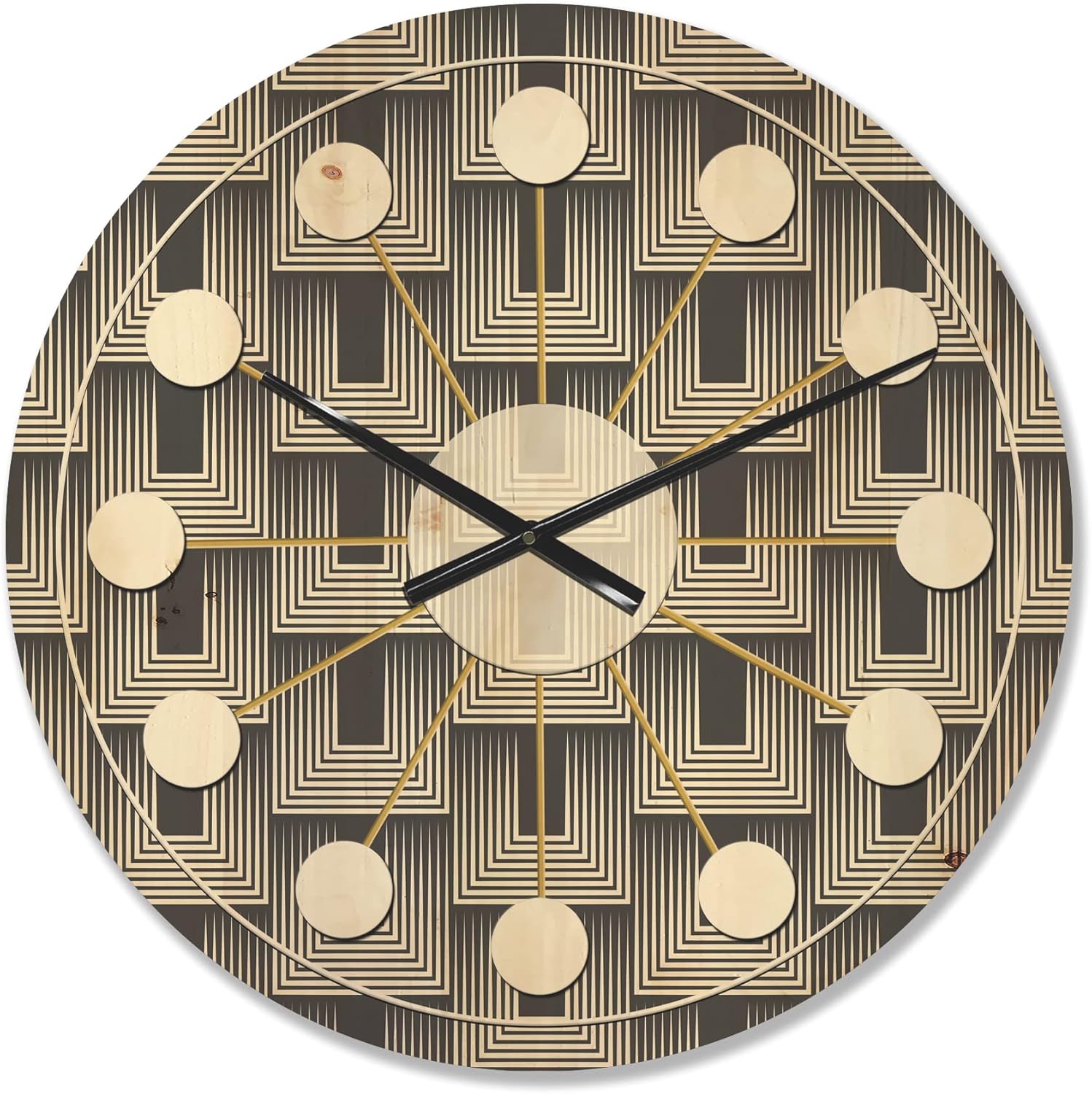 'Mimimal Monochrome Design I' Mid-Century Modern Wood Wall Clock Large Decorative Mid-Century Modern Wall Clock Oversized Wood Clocks for Living Room Décor