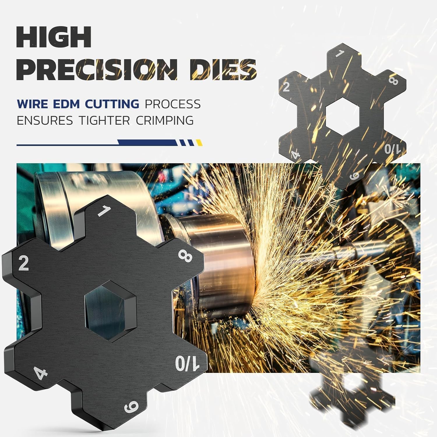 haisstronica Heavy Duty Battery Cable Crimping Tool Kit-Ratchet Hex Extended Handle Crimper for 8,6,4,2,1,1/0 AWG Copper Lugs with Cable Cutter, 32PCS Copper Lugs&Heat Shrink Tubing