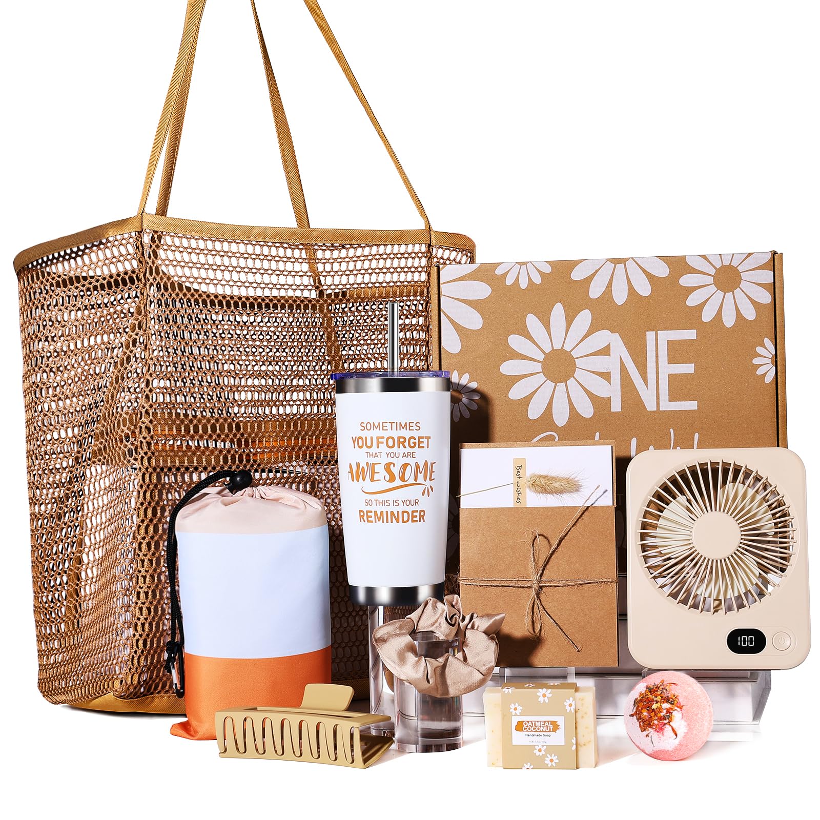 Beferr Valentines Day Beach Gifts Basket for Women, 79" X 83" Beach Blanket Waterproof Sandproof, Beach Mesh Tote Bags, Birthday Valentine's Day Gift Baskets for Her Wife Mom Sister Grandma Friend