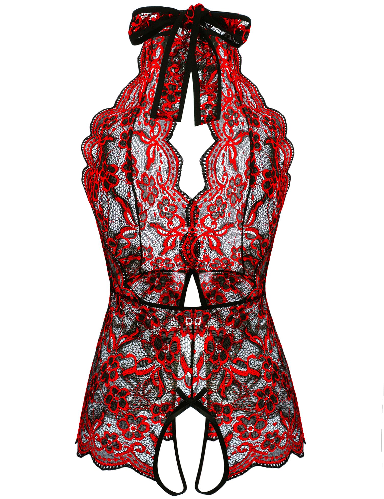 Ababoon Women One Piece Lingerie Lace Sexy Baby Dolls Teddy Sleepwear: Black&red Medium