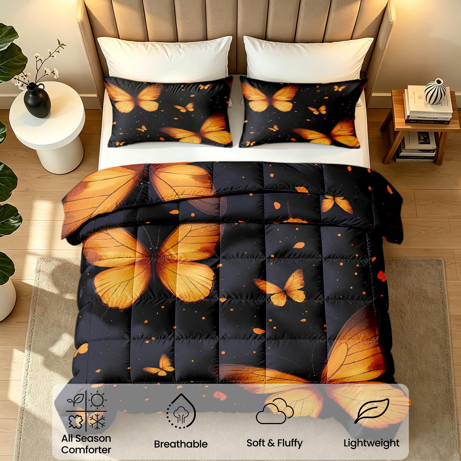 Daunendecke 155x220 4 Jahreszeiten Goldener Schmetterlinge 3D Wende