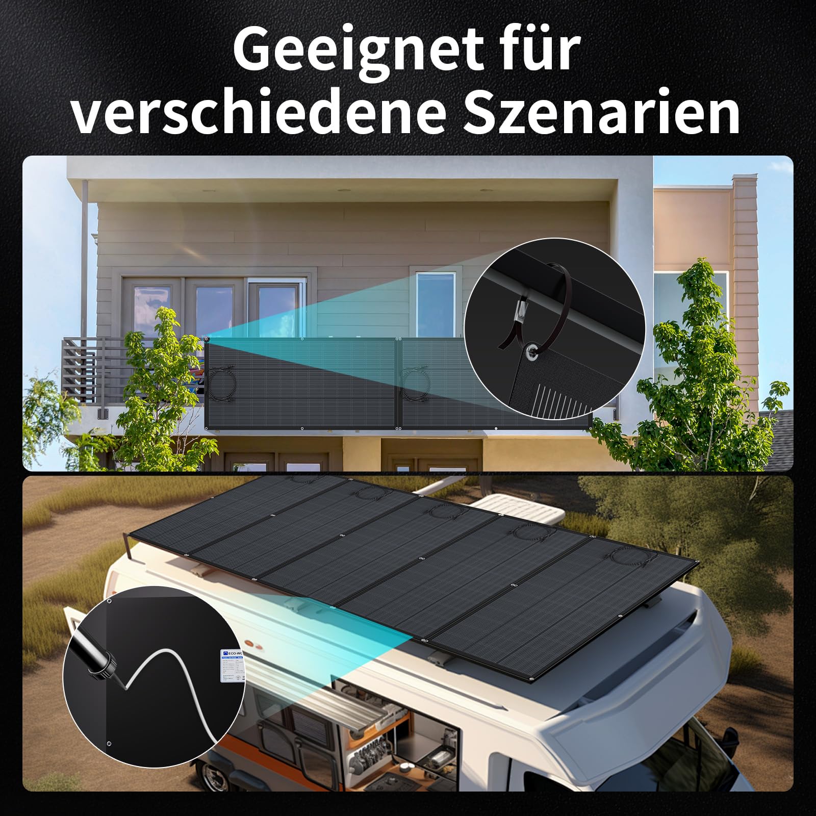 ECO-WORTHY 400W Flexible Solarpanel 2x200W 24V ETFE 18BB Solarmodul 25% Umwandlung für Balkon Wohnwagen Dach Camping Haus Yacht