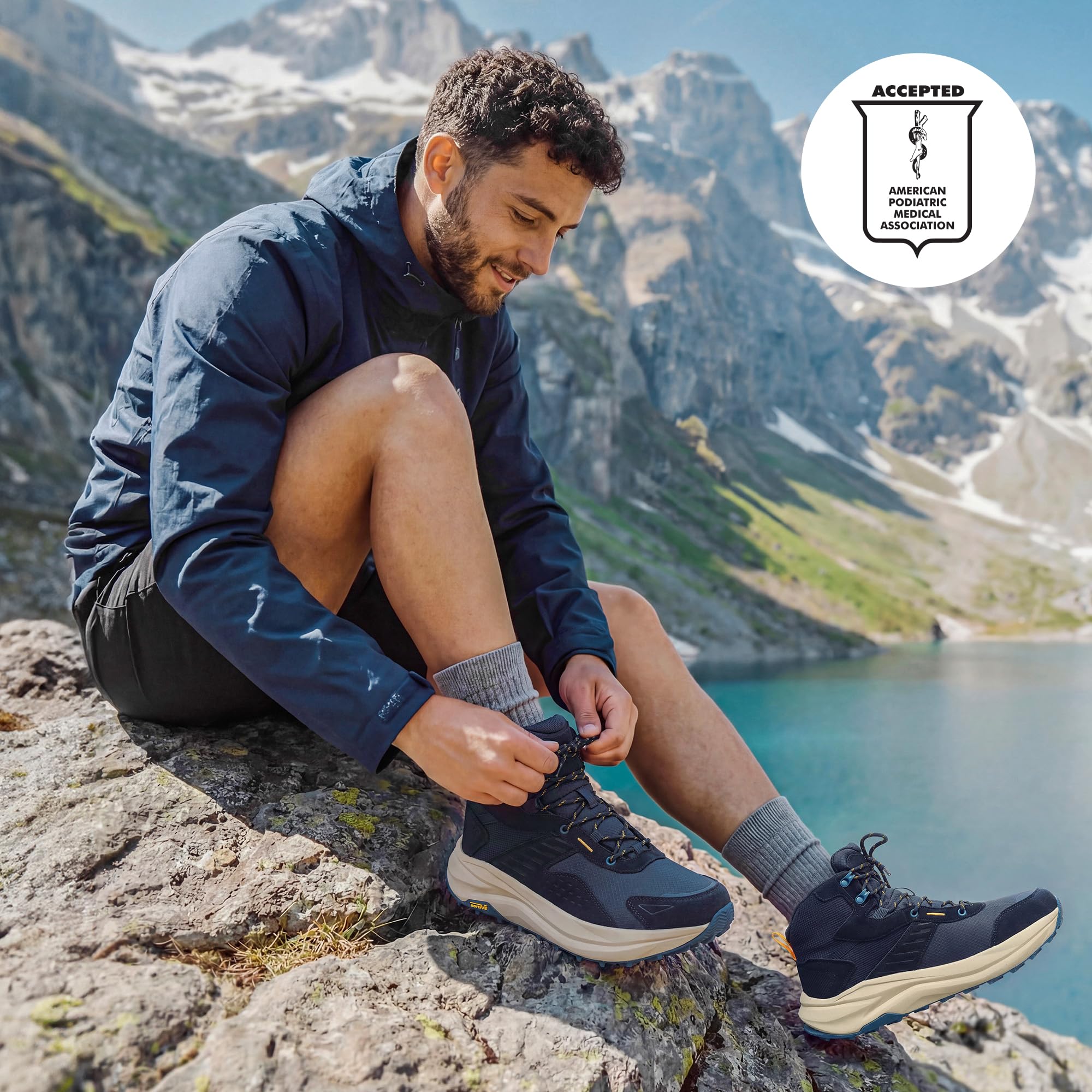 NORTIV 8 Męskie wodoodporne buty górskie z szerokim noskiem, buty trekkingowe z antypoślizgową gumową wkładką, na wędrówki, kemping, granatowy, 10.5