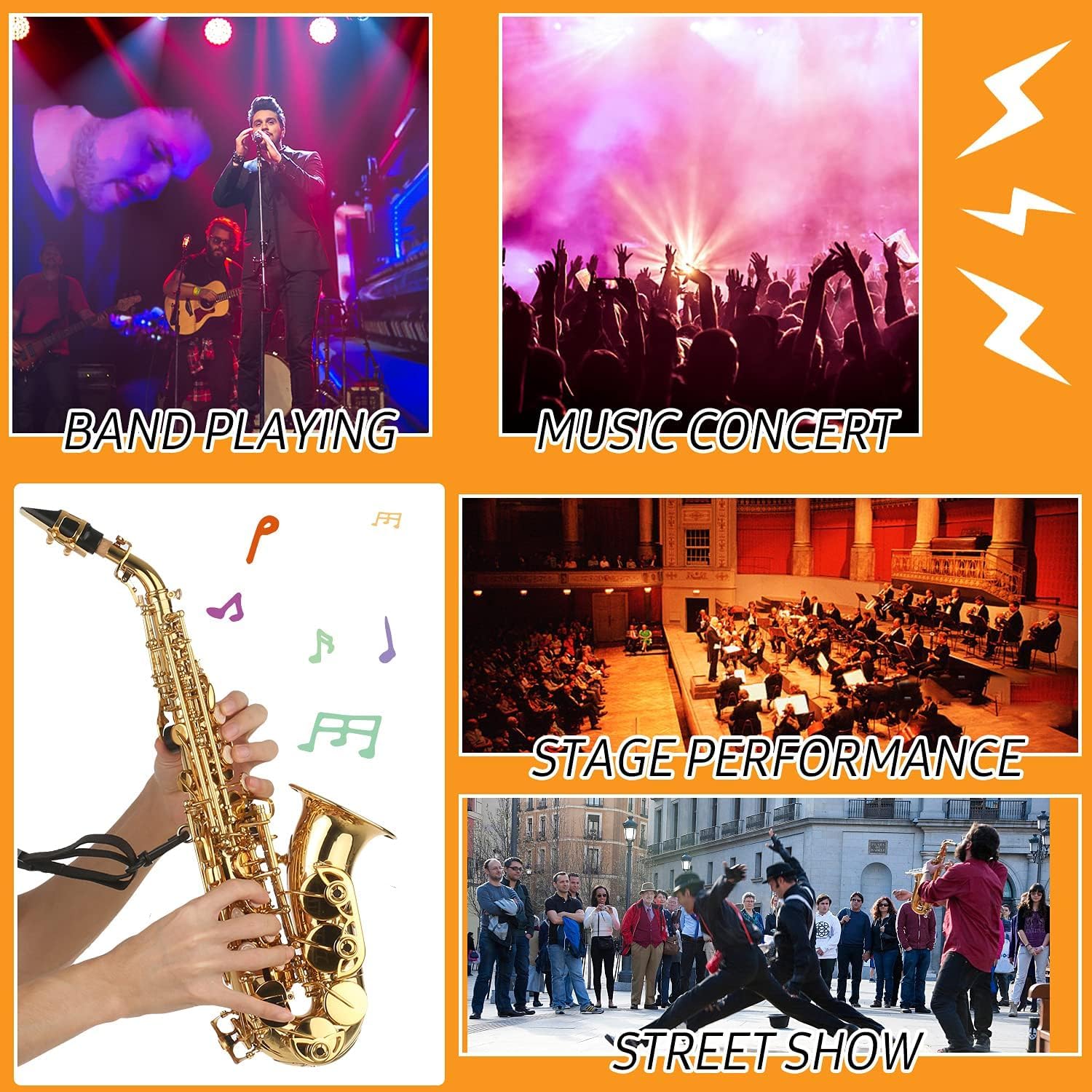 Sassofono, Sassofono Soprano in SIB Lacca Dorata Sax in Ottone con Custodia per Strumento Bocchino Tracolla Panno per Pulizia Spazzola per Musicisti Principianti