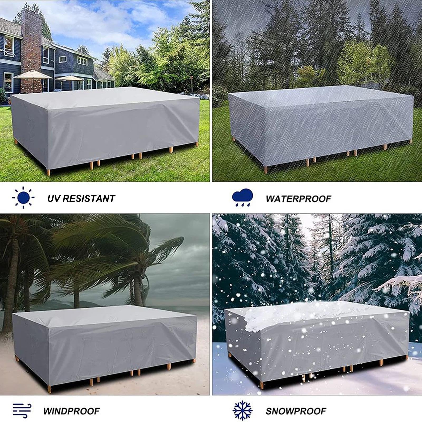 Copertura per Tavolo da Giardino, 330x130x105cm/LxWxH 600D Oxford Telo Copri Tavolo Esterno Copritavolo da Esterno Impermeabile, Anti-UV Copertura Mobili da Giardino Rettangolare