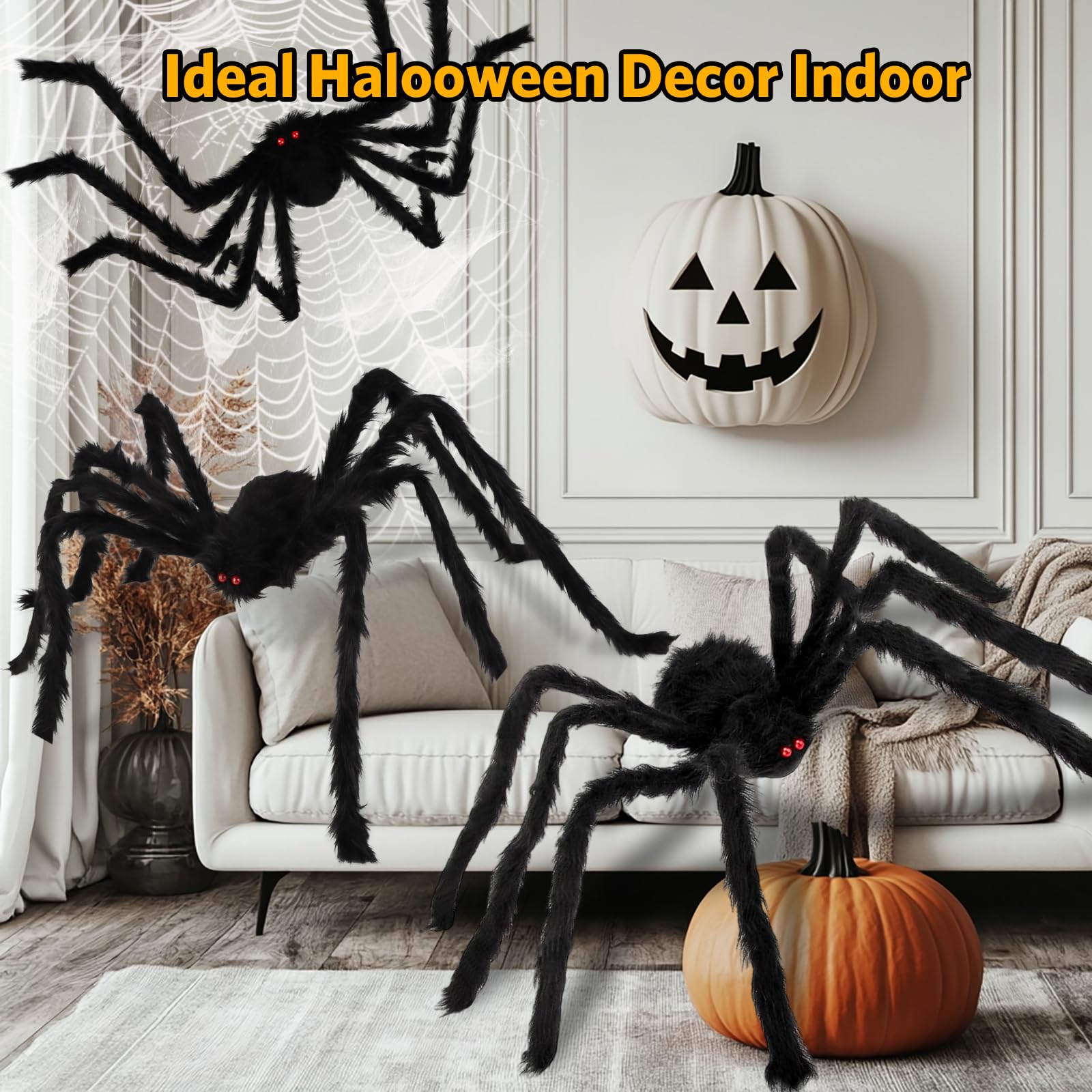 Decoration Halloween Exterieur Halloween Realistic Giant Spider Decorations,  3 Pcs Huge Scary Creepy Halloween Decorations, image size:1600x1600
