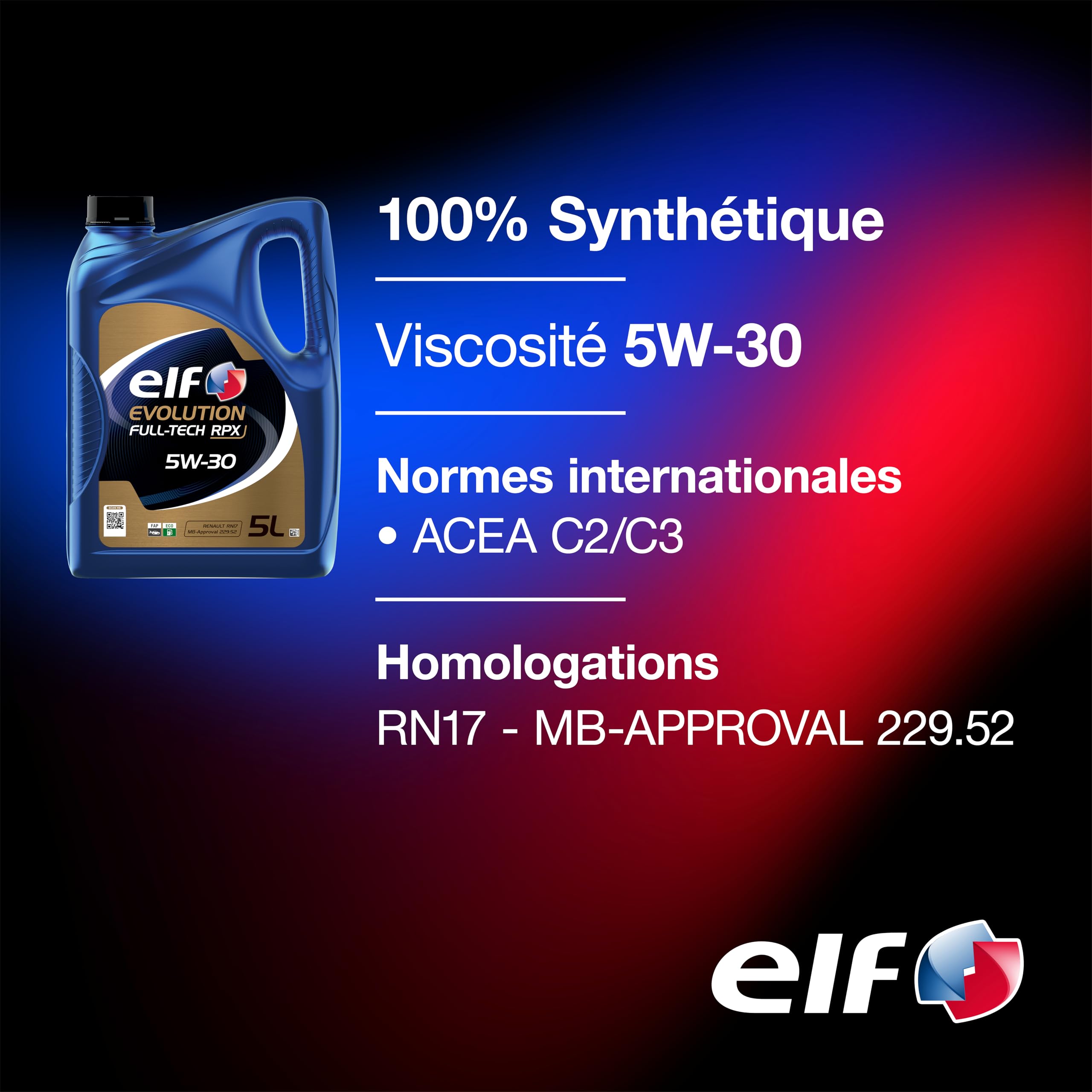 ELF EVOLUTION FULL-TECH RPX 5W-30, Huile moteur essence et Diesel, 5 litres