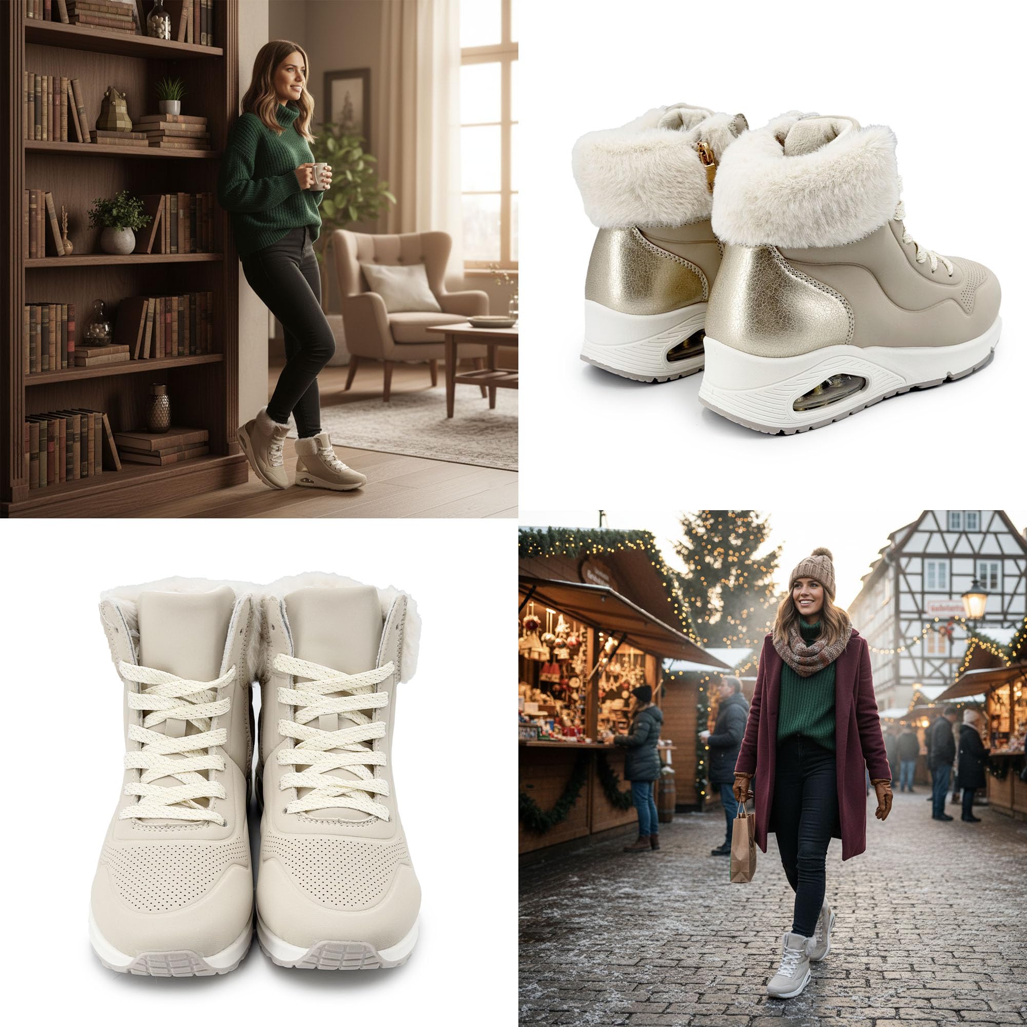JOMIX Stivaletti Donna Invernali Imbottiti Stivali con Pelliccia Scarpe Sportive Calde Antiscivolo con Cerniera Sneakers Alte Casual