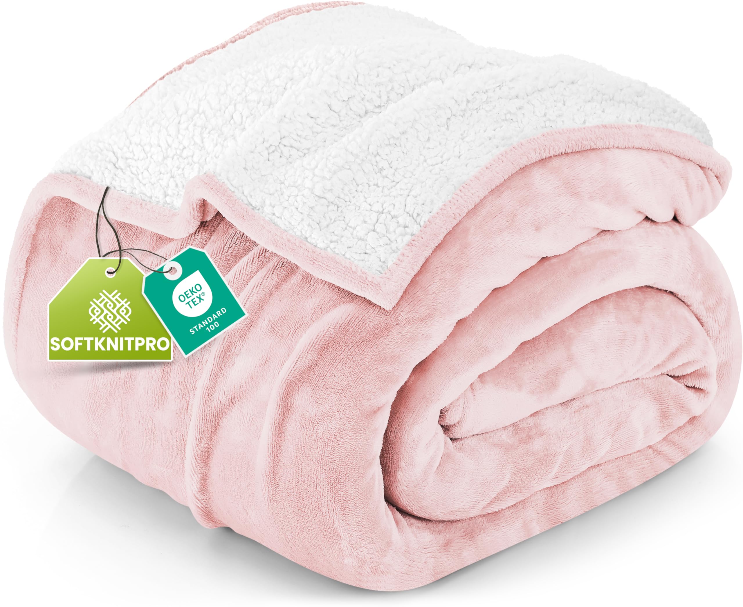 Bedding Sherpa Blanket Twin Size (Pink, 60x80 Inches) - Soft Lightweight Plush Fleece Reversible Winter Blanket for Bed, Sofa, Couch, Camping and Travel