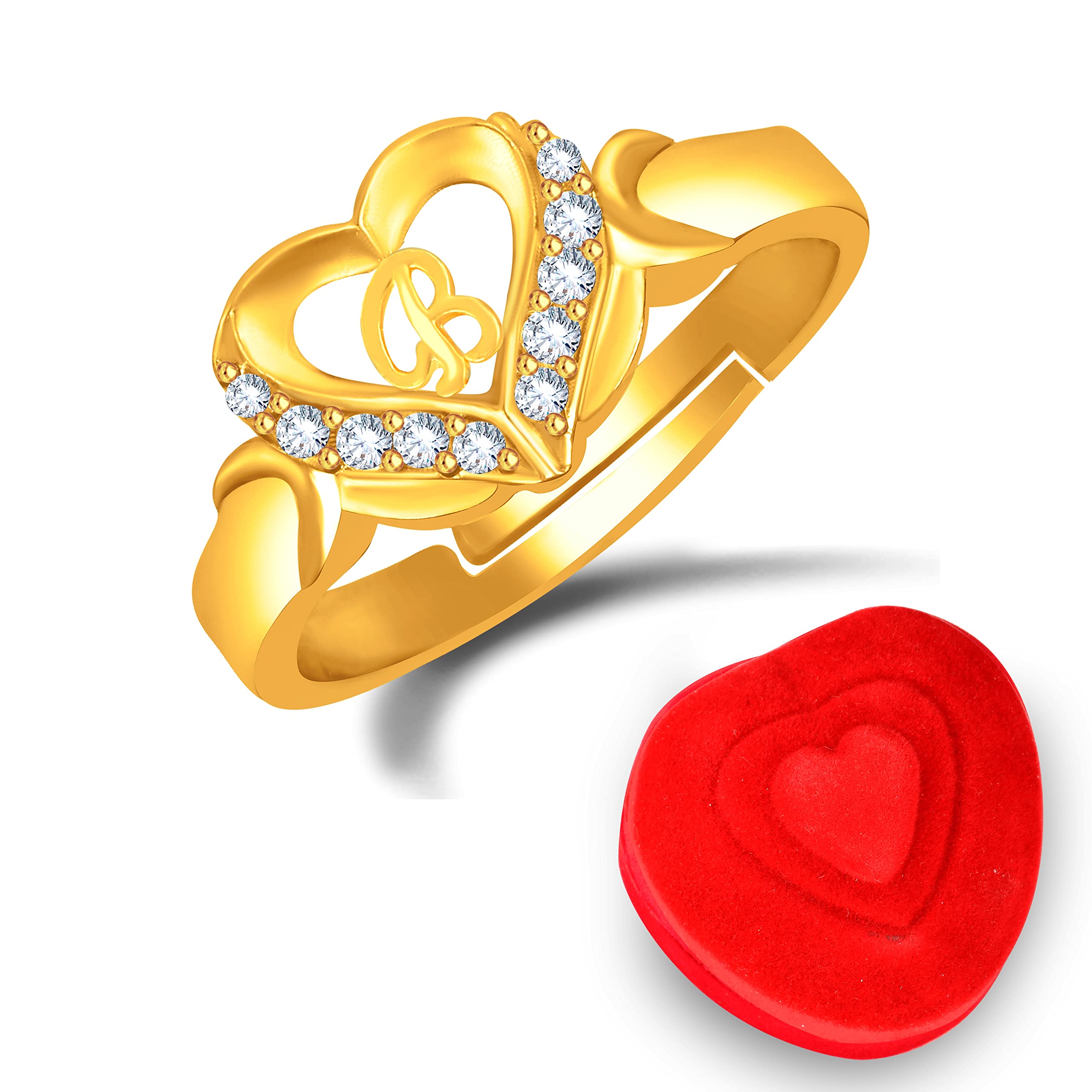 Rings for girls women girlfriend Men Boys ladies gf bf couple Love Name Alphabet Letter B Initial american diamond Adjustable Valentine gifts Stylish ad Stone gold Ring Red heart Box gift 176-image-38