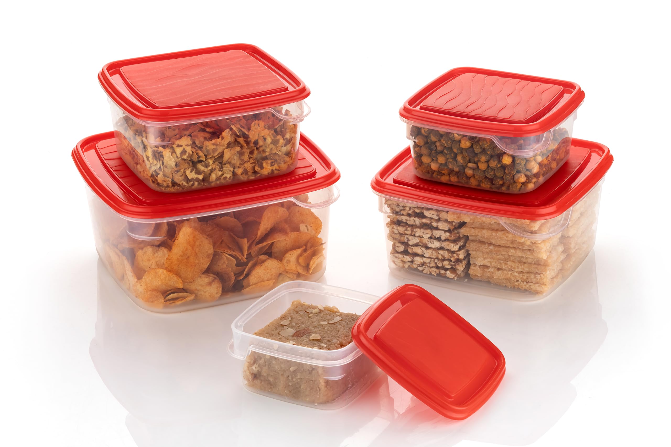 Clazkit Square Plastic Storage Jars Containers Set for Kitchen | BPA Free Leak Proof Food Grade Material Multicolour | Set of 5-3000ml | 2000ml | 1200ml | 700ml | 450ml (B0CVTYKS5L) Amazon Price History, Amazon Price Tracker
