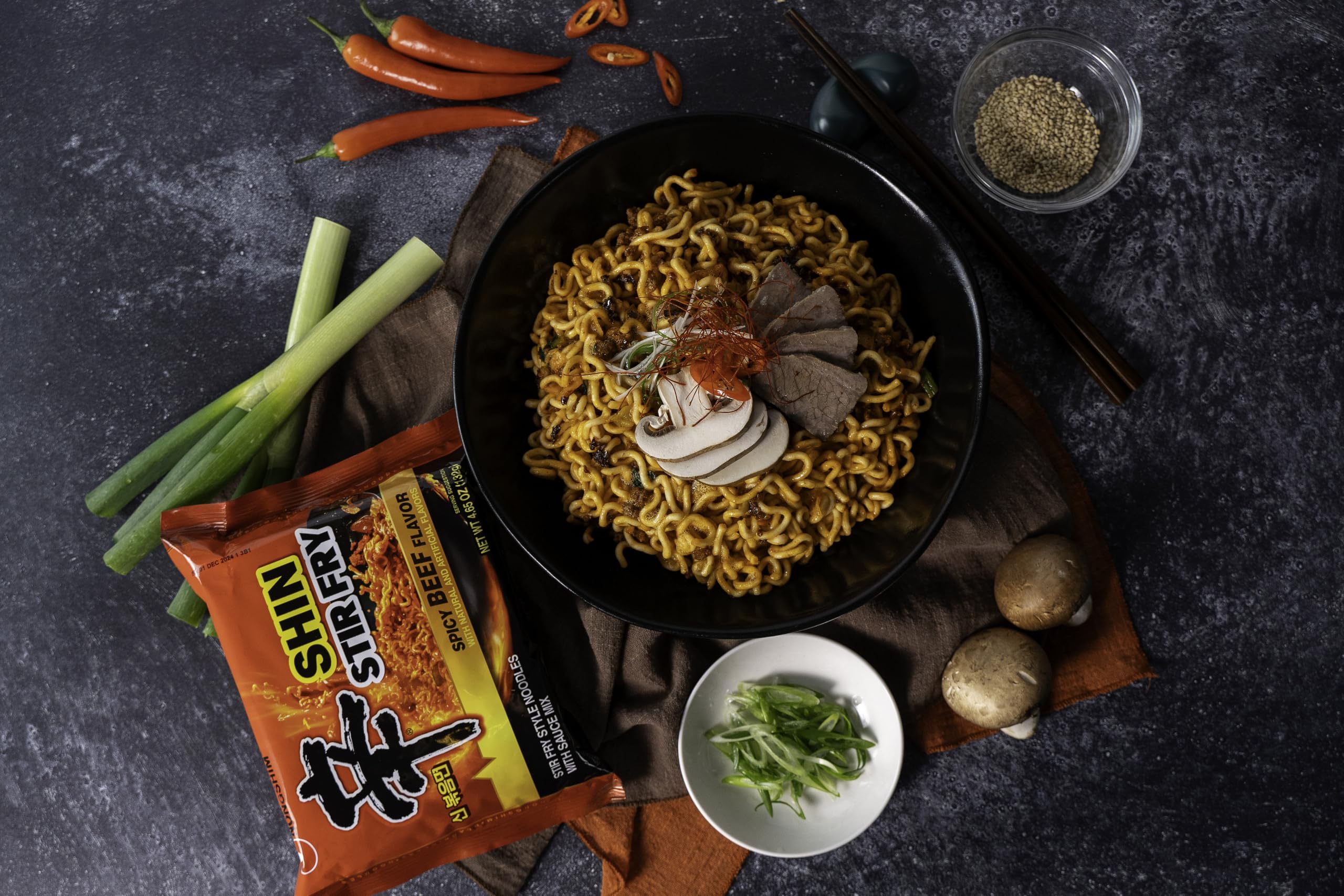 Nongshim Ramen Noodles, Gourmet Instant Ramen Bowl, Premium Microwavable Noodle, Stir-Fry Square, 3.73 Ounce (Pack of 6)