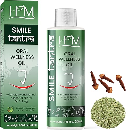 Aceite Tantra Smile para jalar con clavo e hinojo aceites esenciales para la salud bucal, dientes y encías saludables, enjuague bucal sin alcohol,