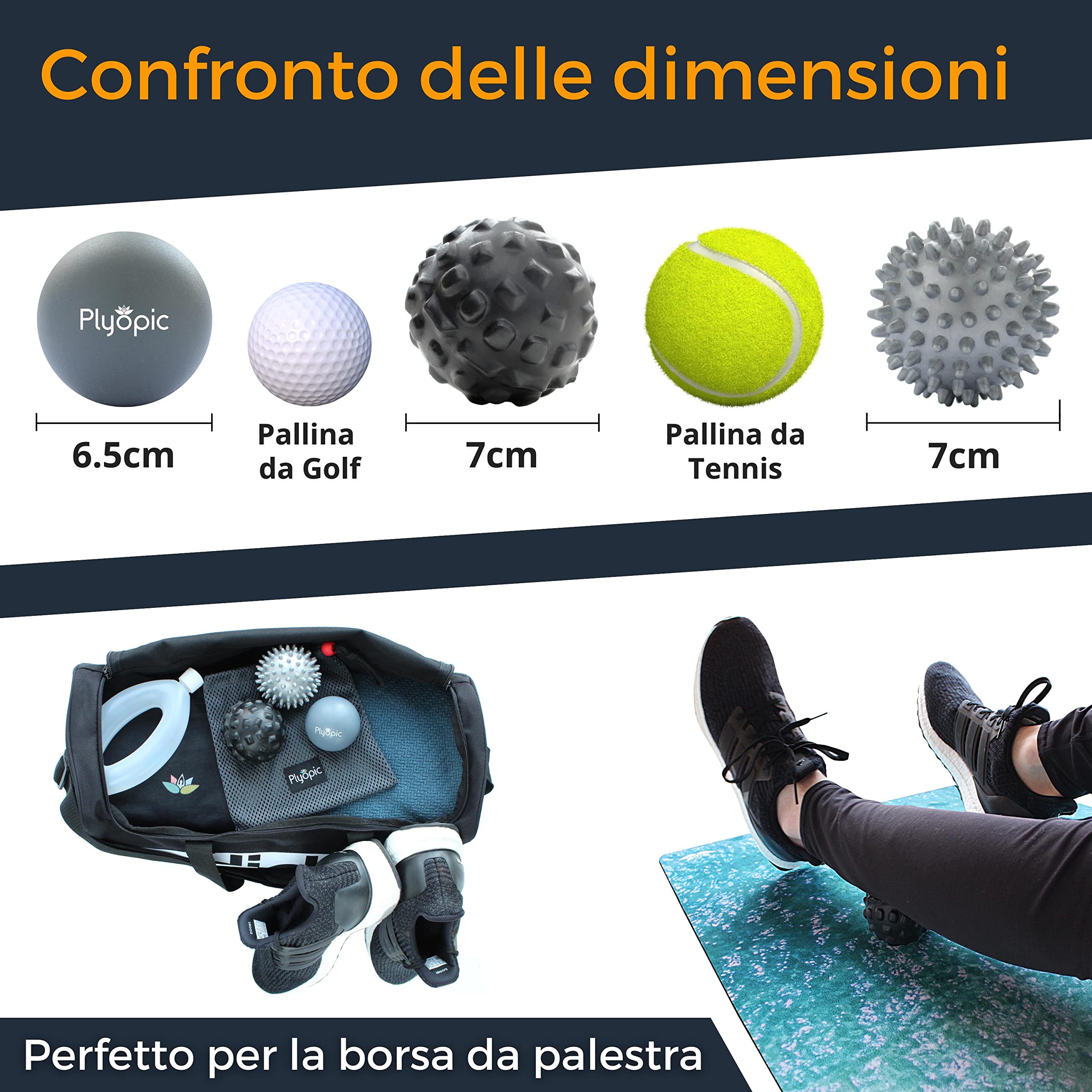 Plyopic Palline da Massaggio (Set di Massage Balls) | Sfere Massaggianti Muscolari per Automassaggio, Il Rilascio Miofasciale, Trigger Point, Crossfit e la Fascite Plantare